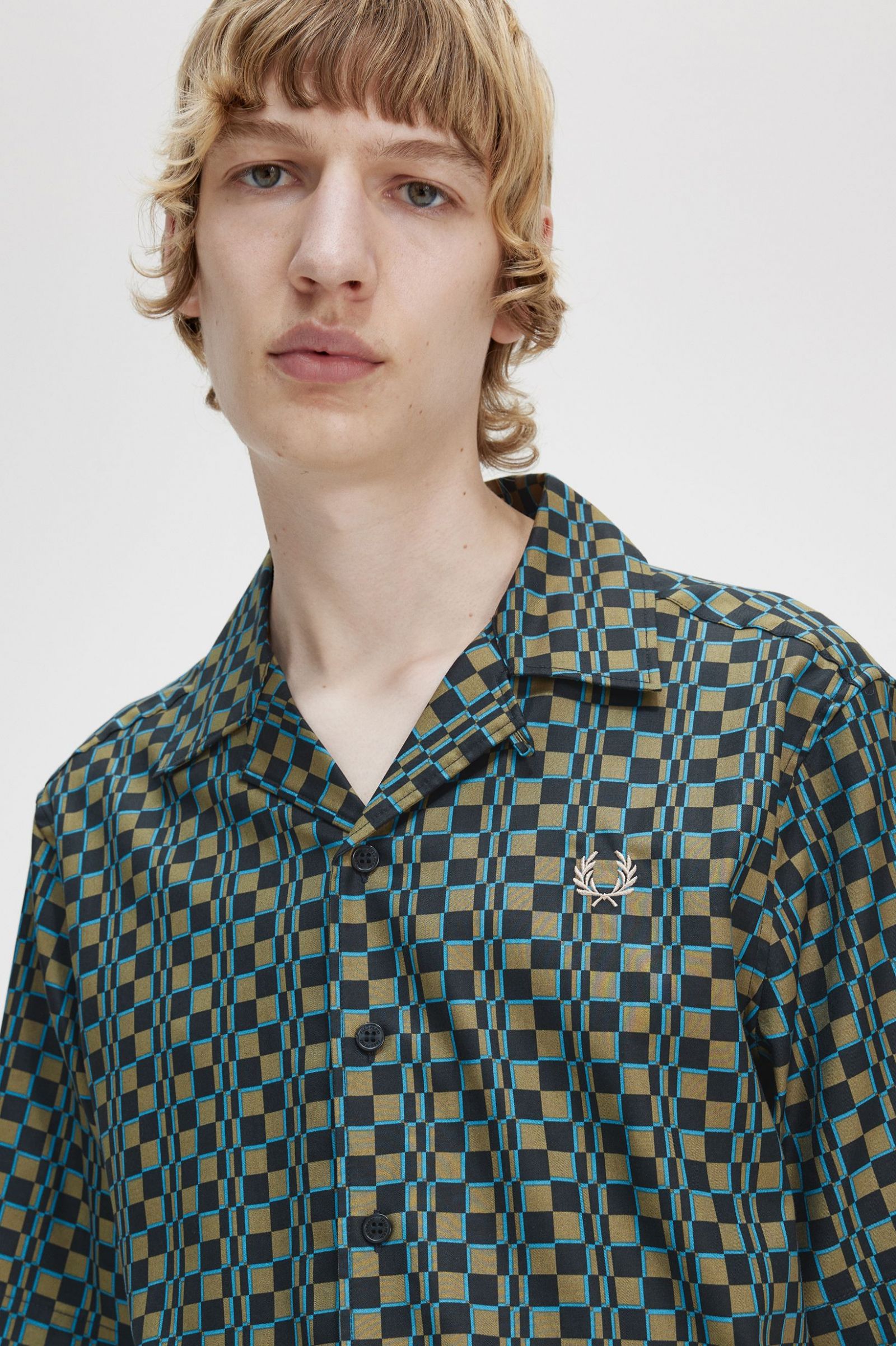 Glitch Chequerboard Revere Collar Shirt Uniform Green