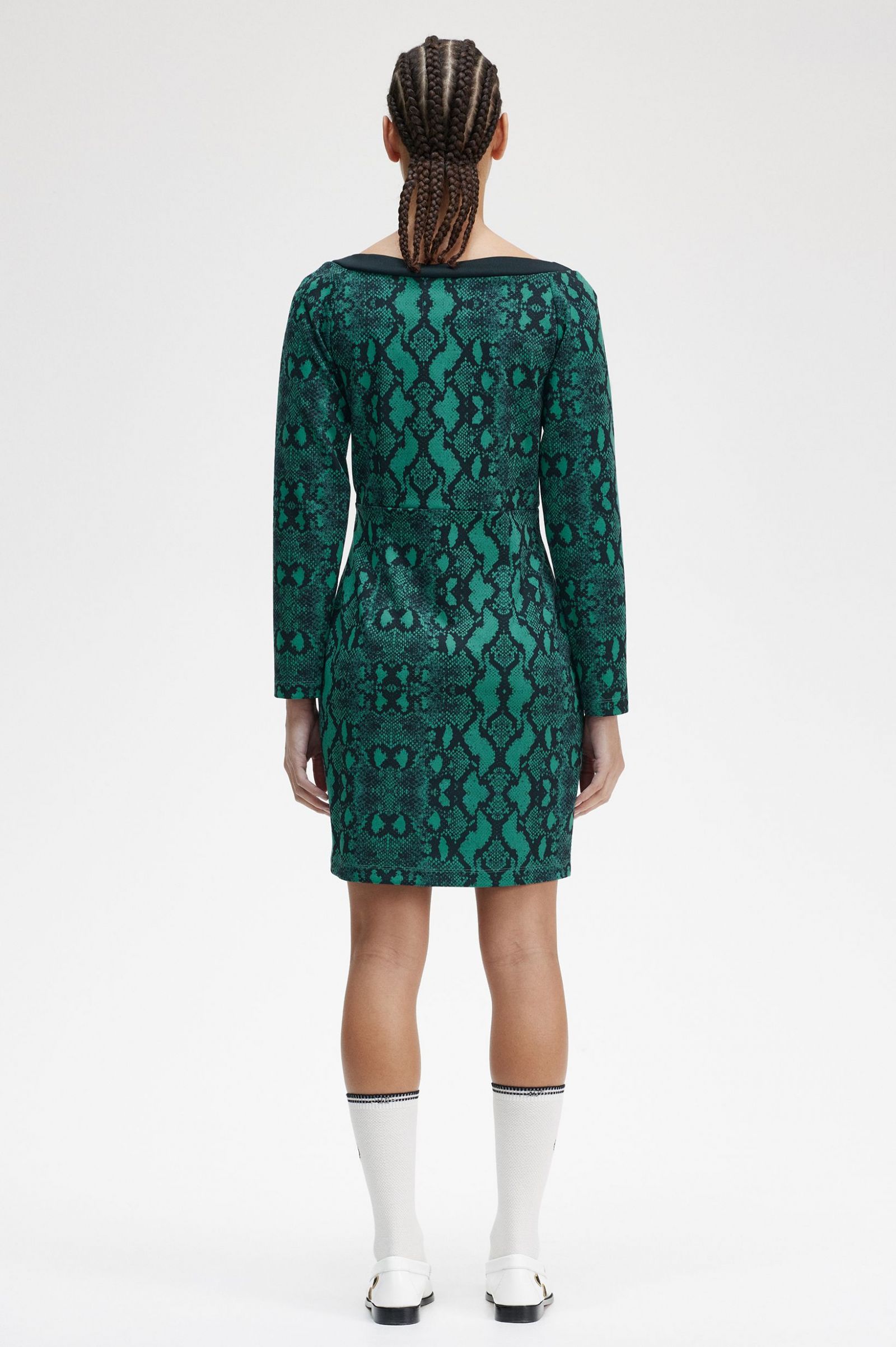 Amy Winehouse FoundationOff-the-Shoulder Snakeprint Dress Deep Mint