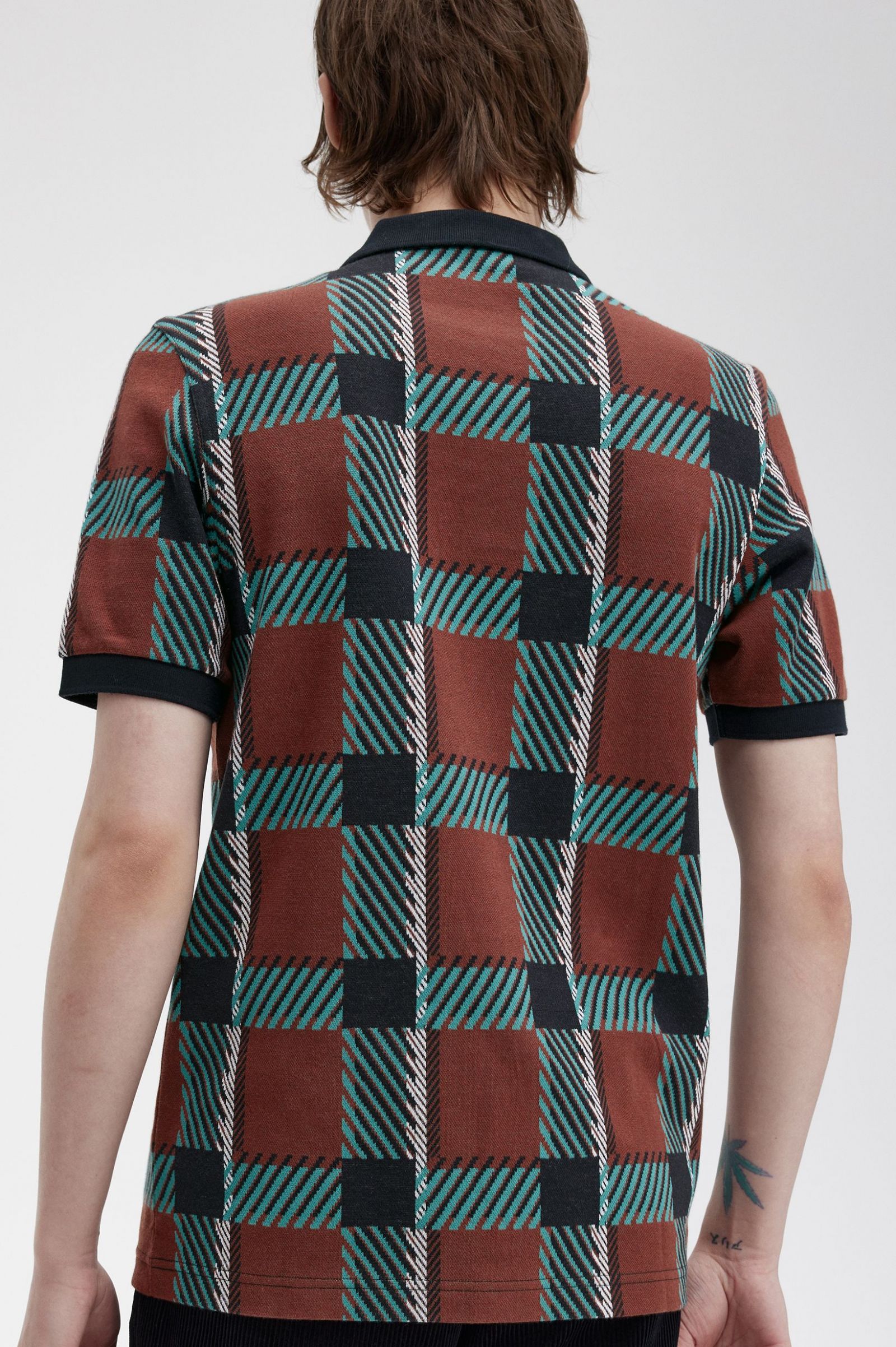Glitch Tartan Polo Shirt Whisky Brown