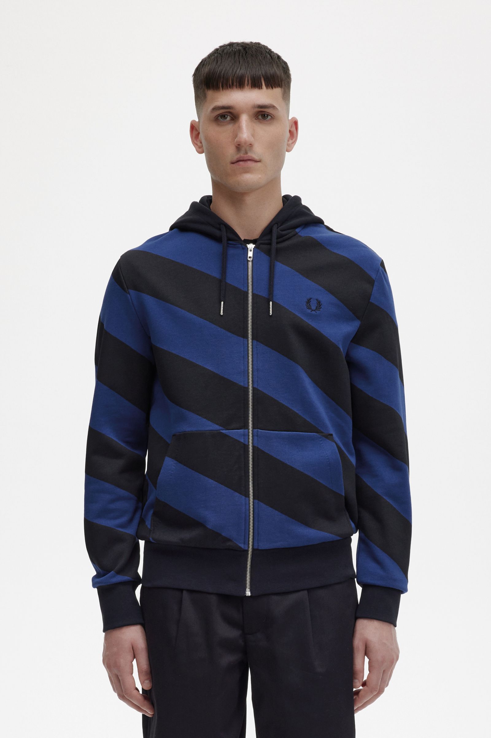 ReissuesStriped Zip-Through Hooded Sweatshirt Black