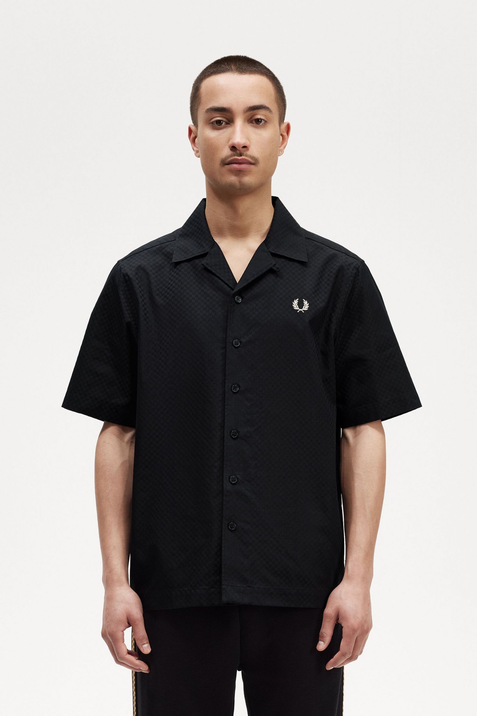 Chequerboard Revere Collar Shirt Black
