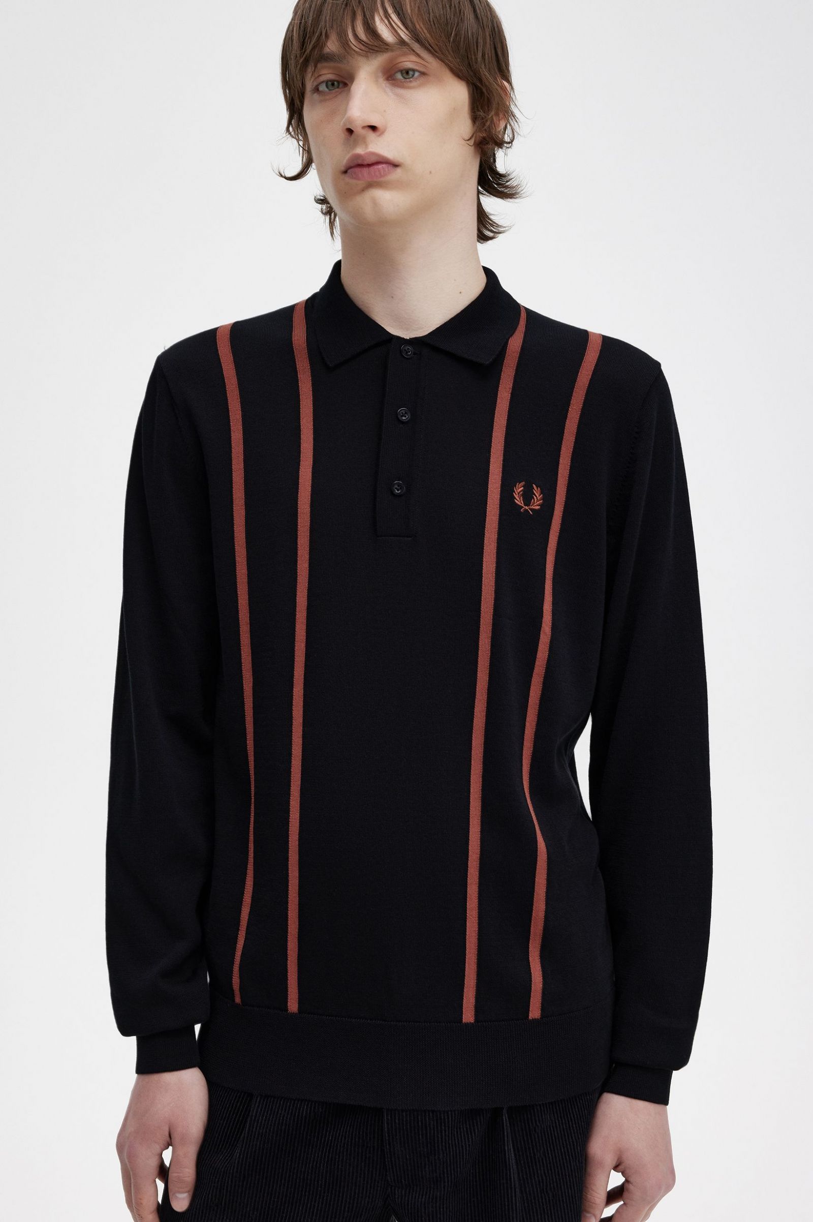 Vertical Stripe Knitted Shirt Black