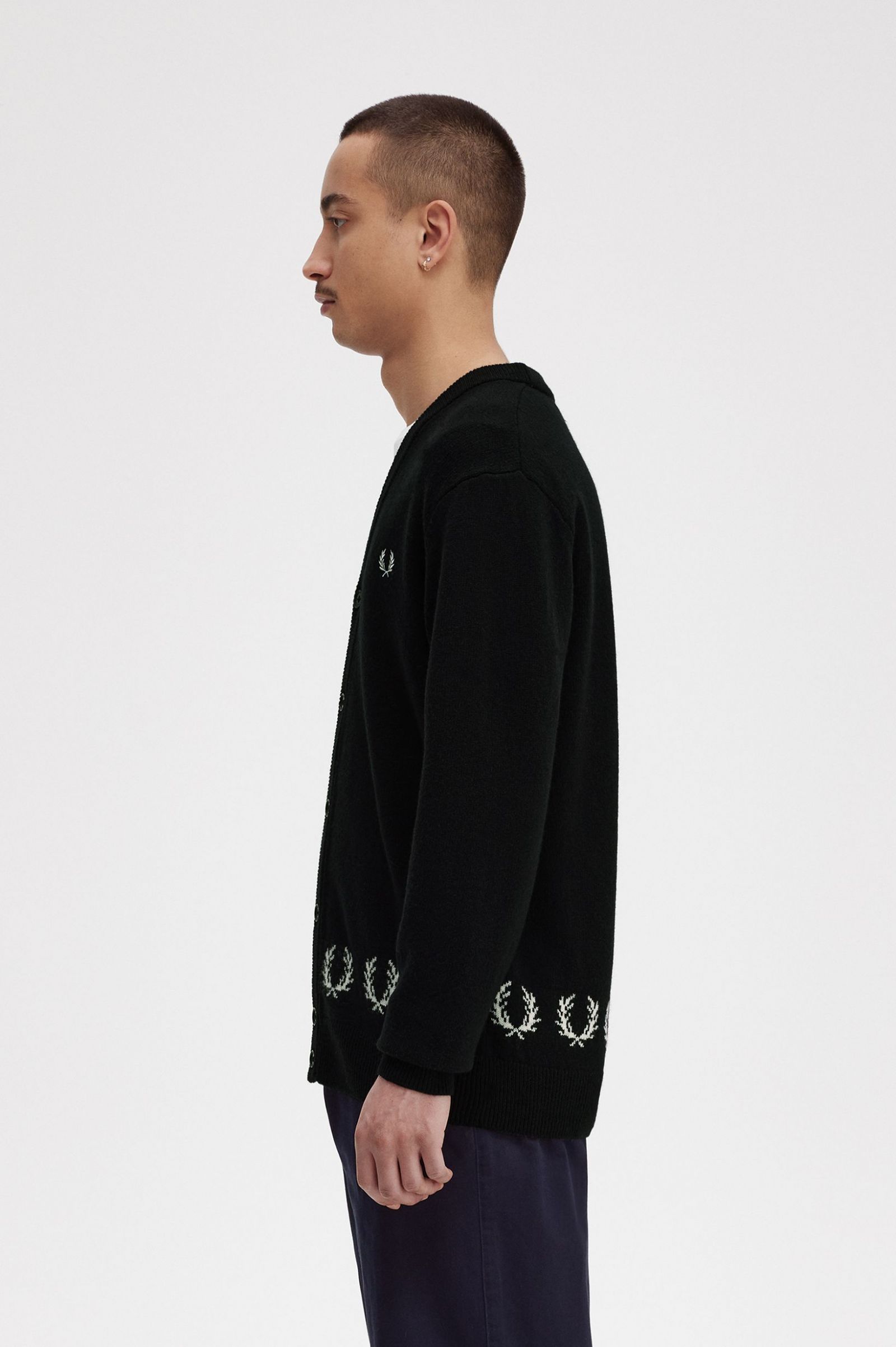 Laurel Wreath Trim Cardigan Black