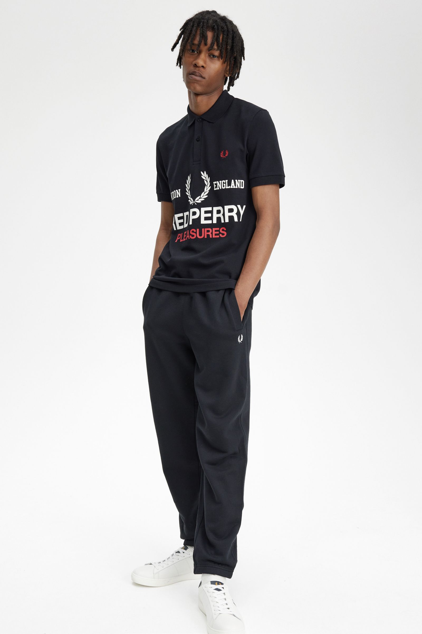 PleasuresLogo Fred Perry Shirt Black