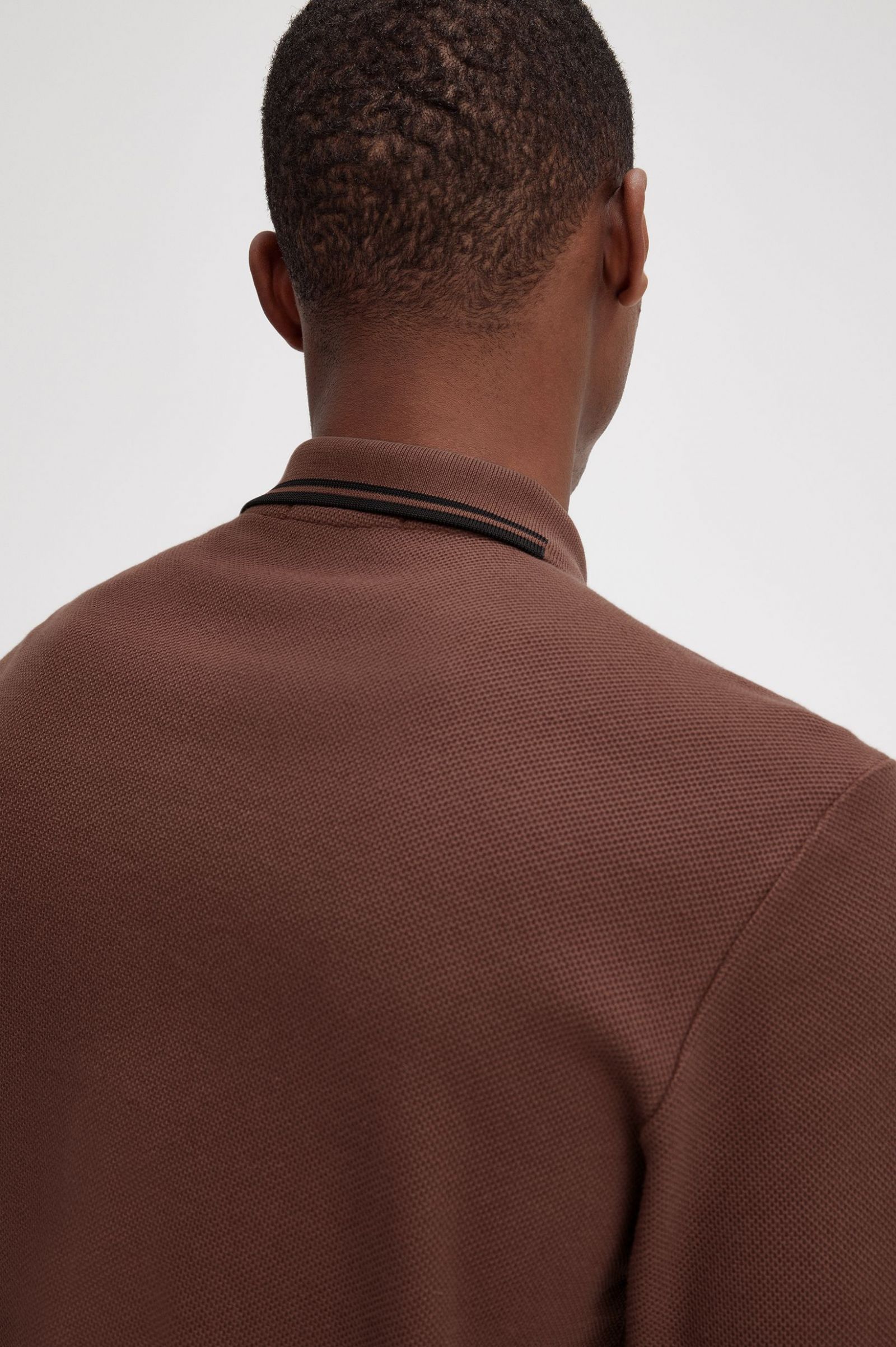 Honeycomb Cotton Long Sleeve Polo Shirt Whisky Brown