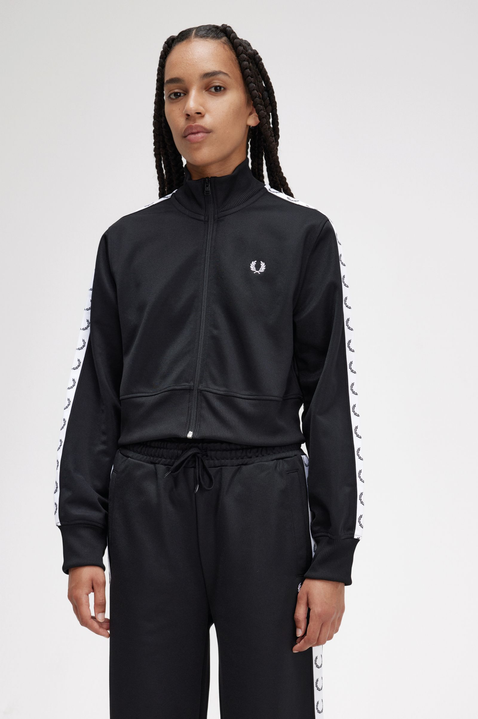 Cropped Taped Track Jacket Black