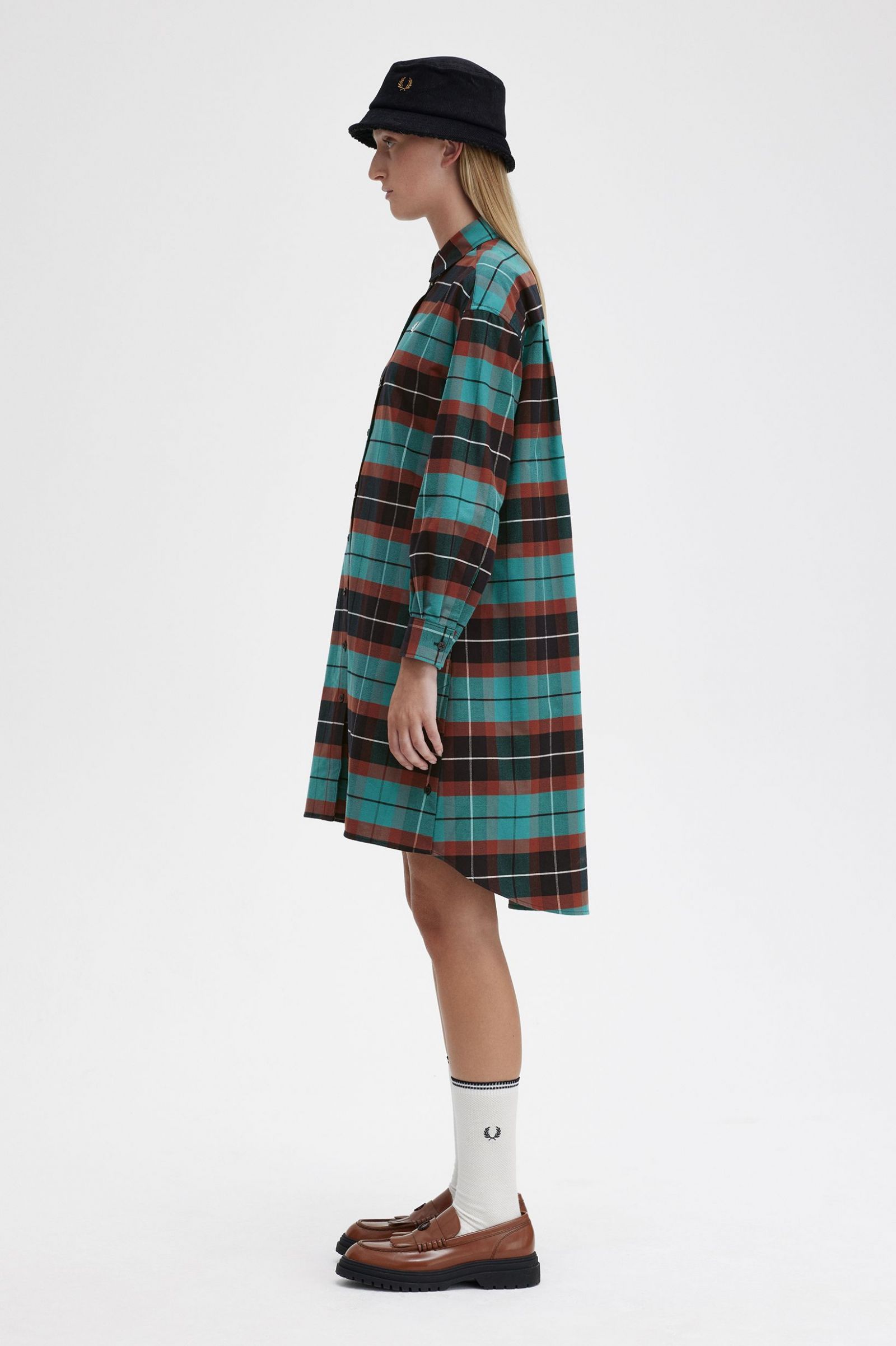 Brushed Tartan Shirt Dress Deep Mint