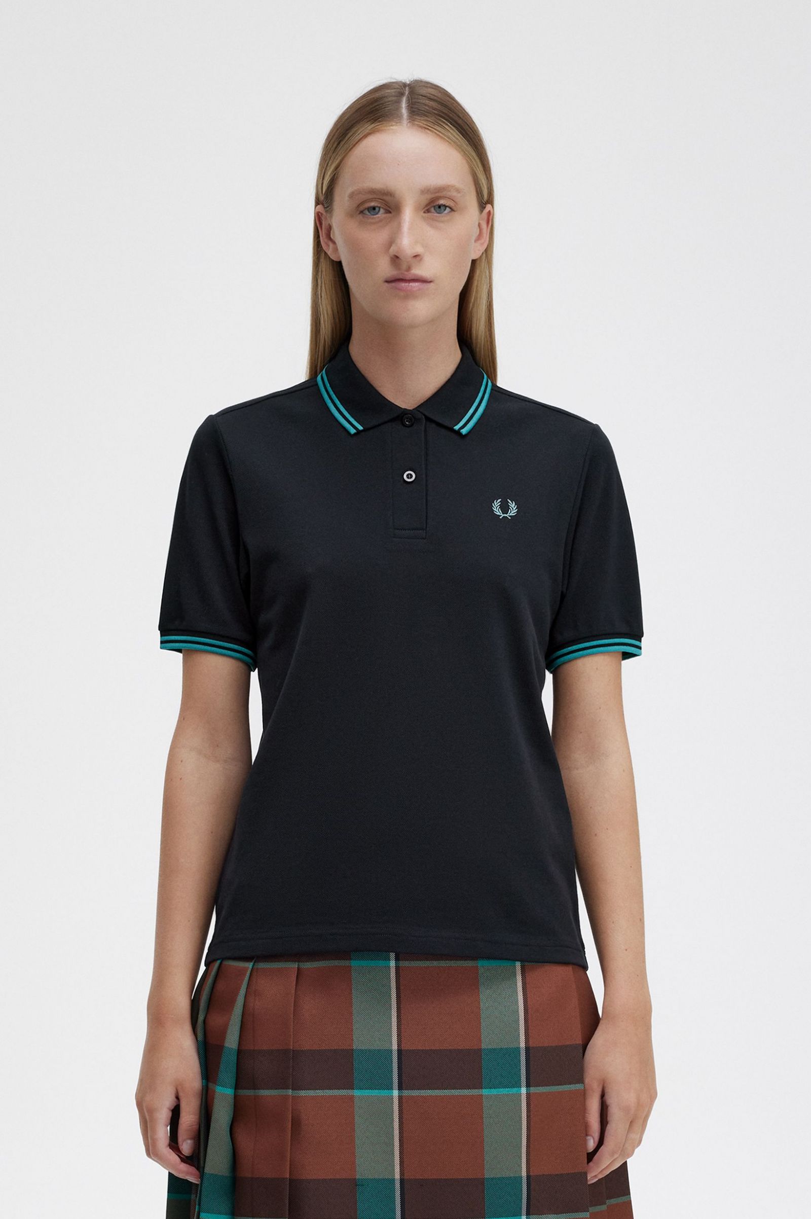 The Fred Perry ShirtG3600 Black / Deep Mint / Deep Mint