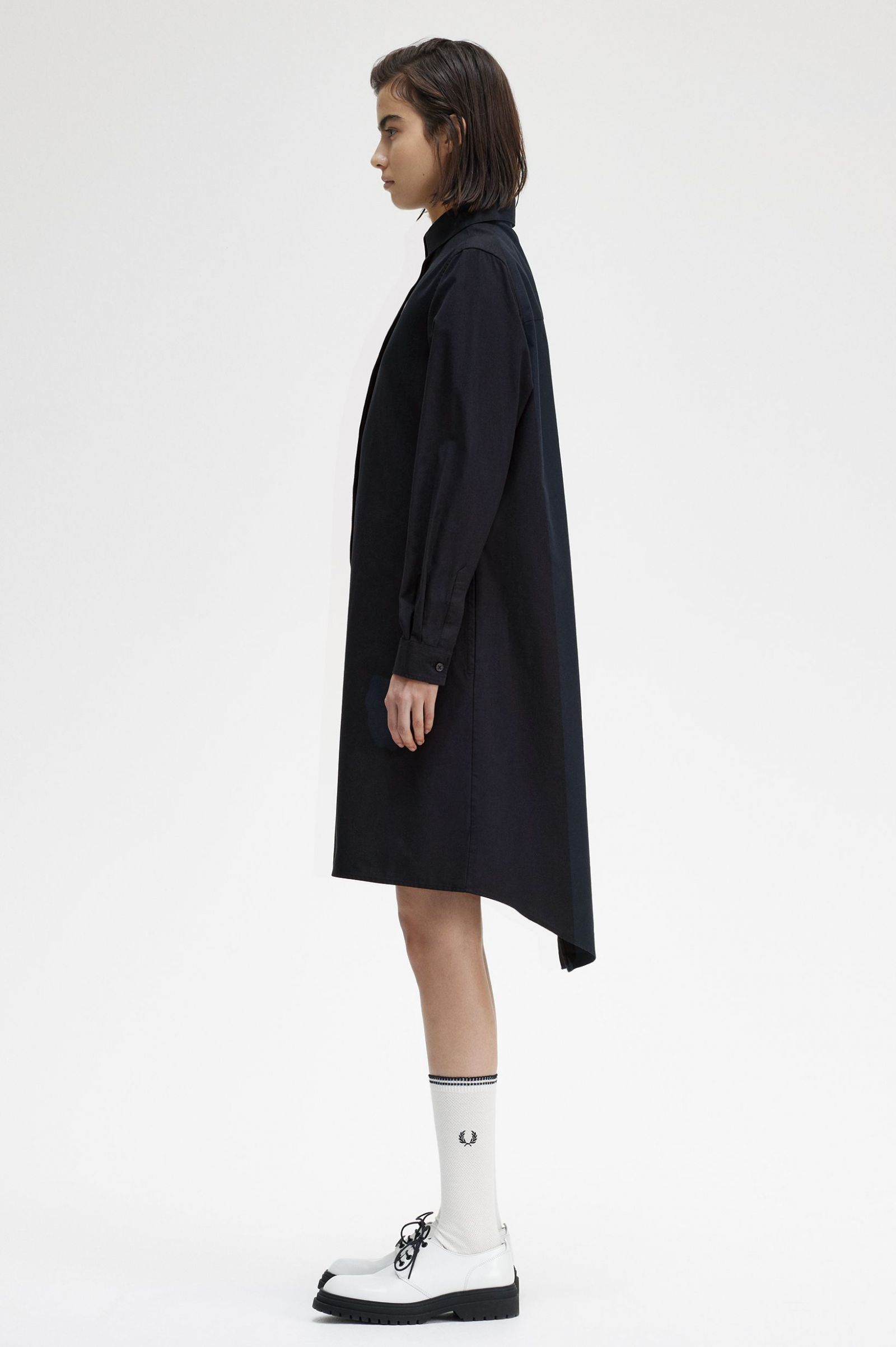 Fishtail Hem Shirt Dress Black