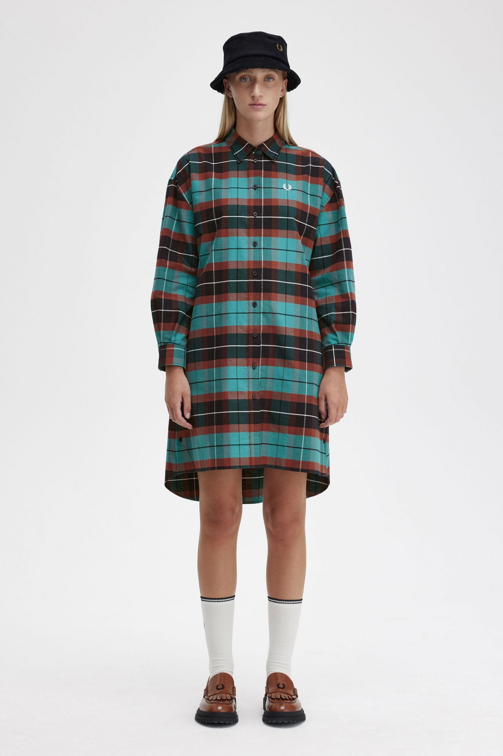 Brushed Tartan Shirt Dress Deep Mint