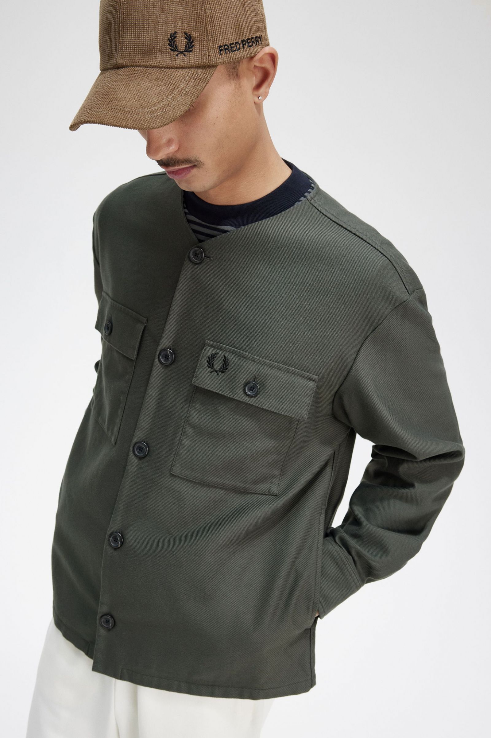 Collarless Overshirt Field Green