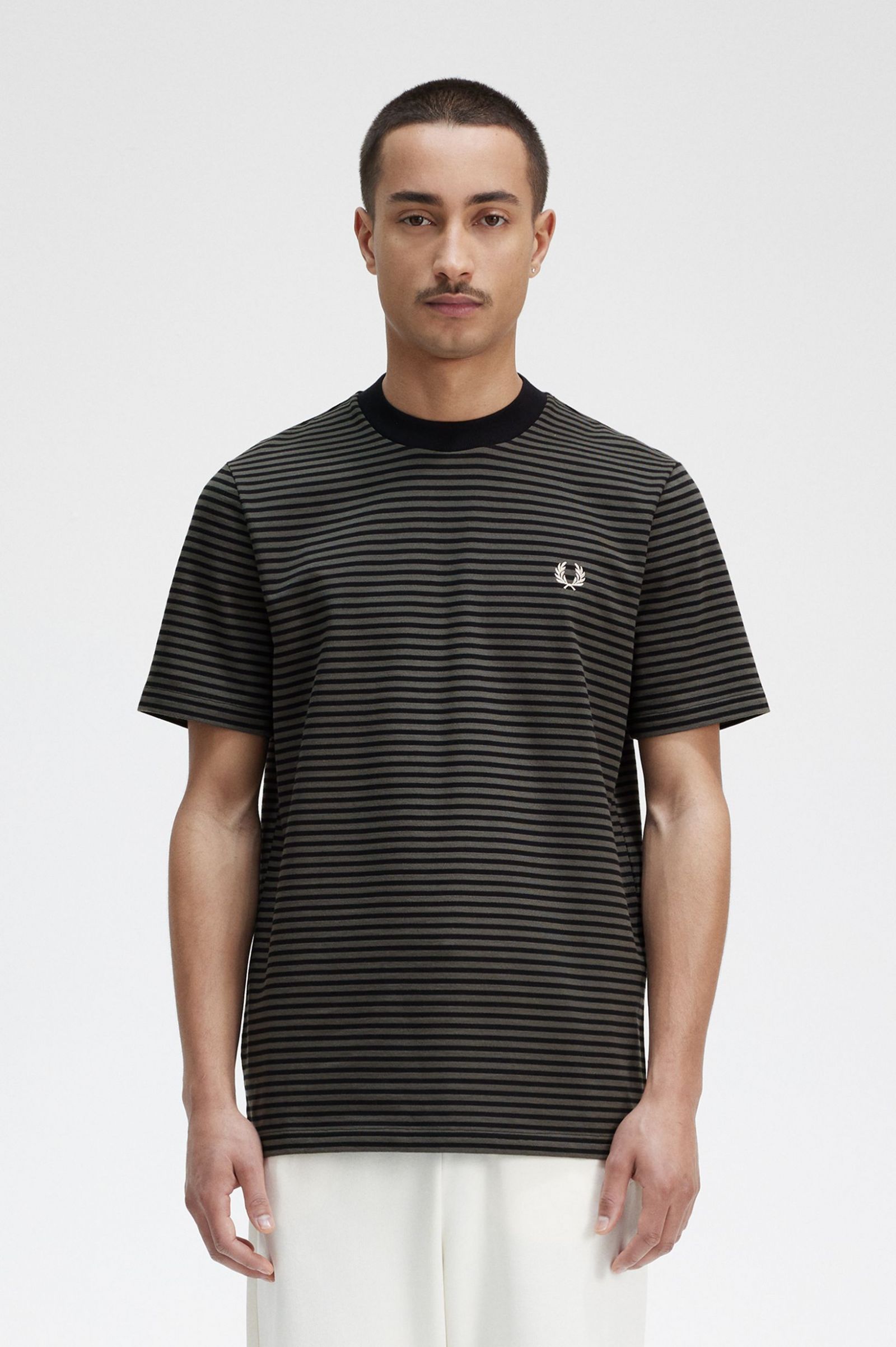 Fine Stripe Heavyweight T-Shirt Black / Field Green