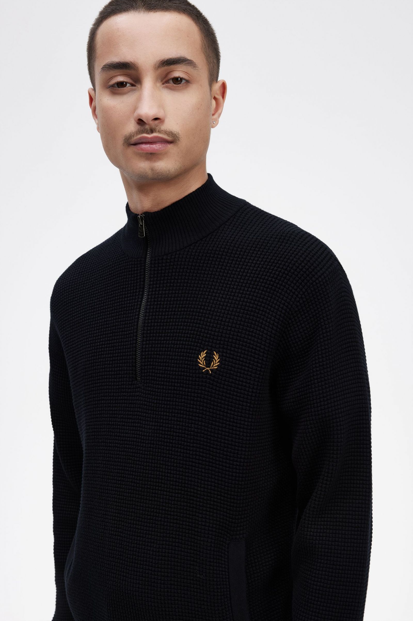 Waffle Stitch Half Zip Jumper Navy