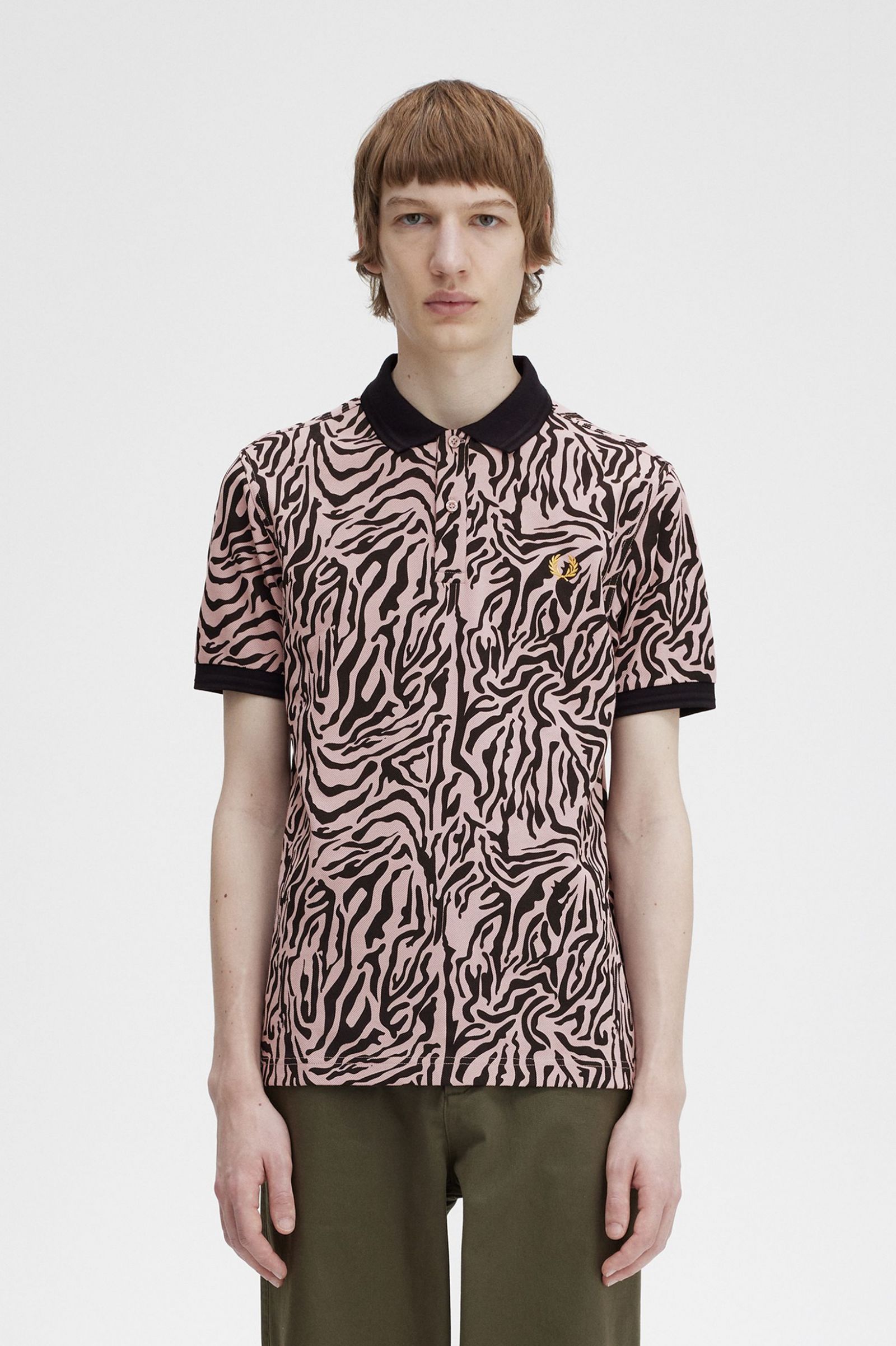 Zebra Print Fred Perry Shirt Dusty Rose Pink