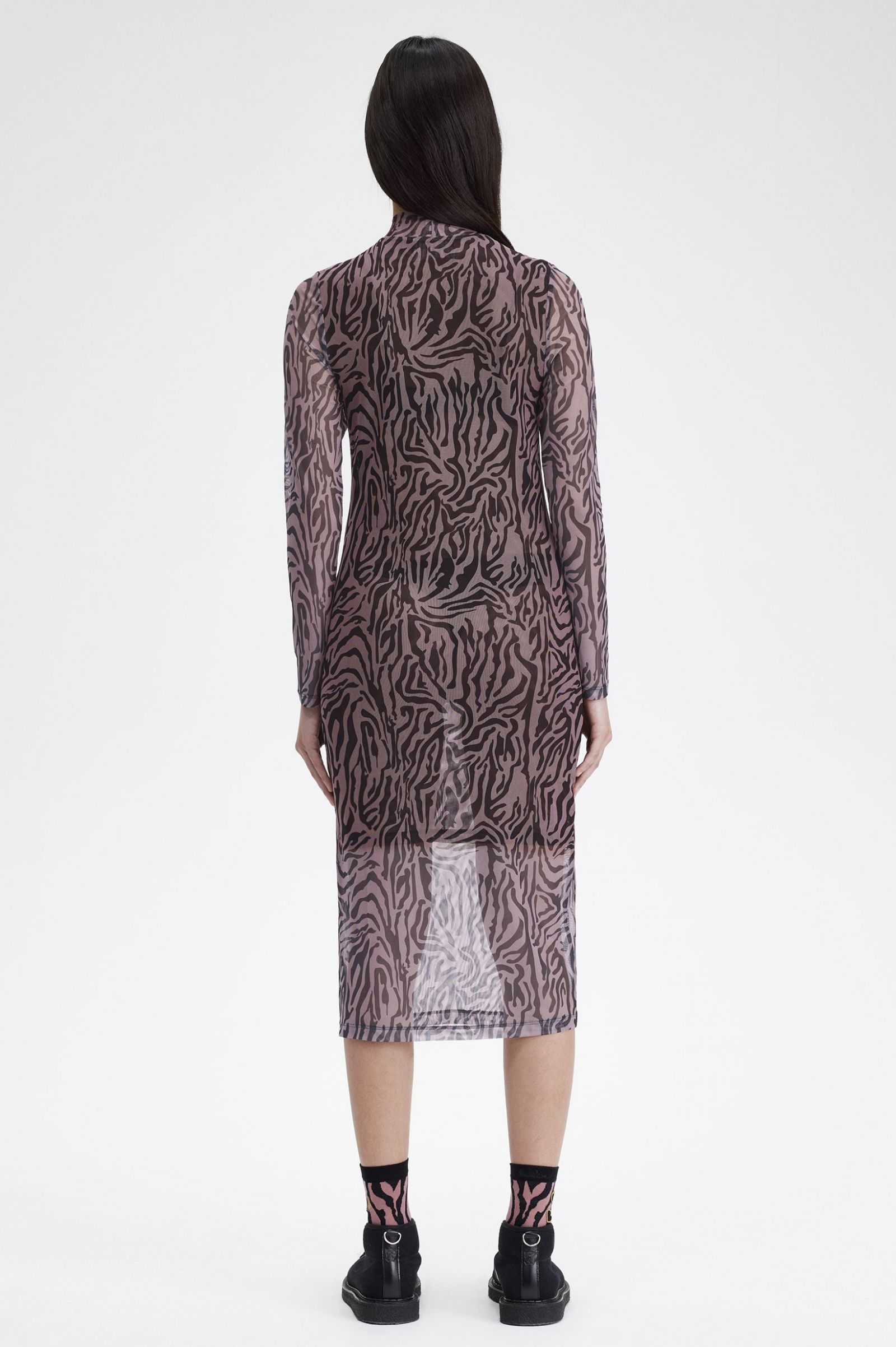 Amy Winehouse FoundationZebra Print Mesh Dress Dusty Rose Pink