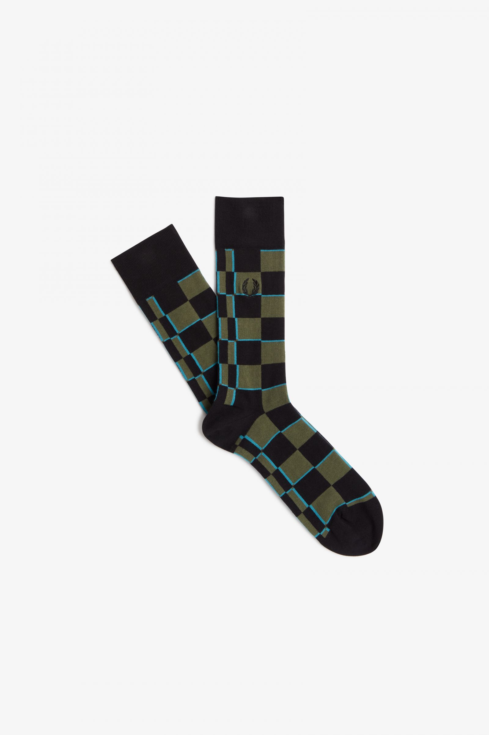 Glitch Chequerboard Socks Cyber Blue / Black
