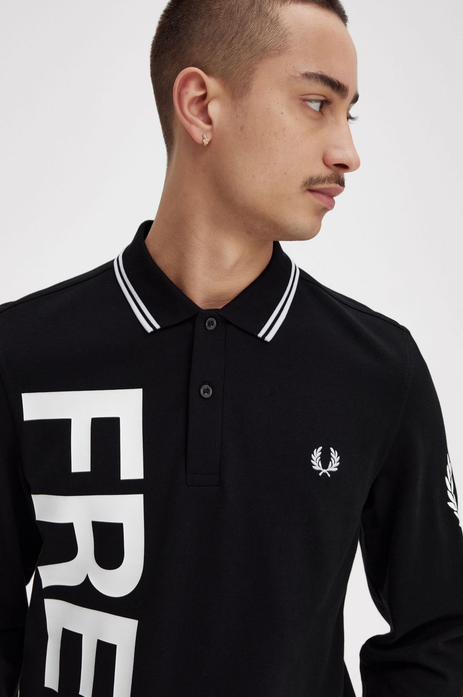 Bold Graphic Long Sleeve Fred Perry Shirt Black
