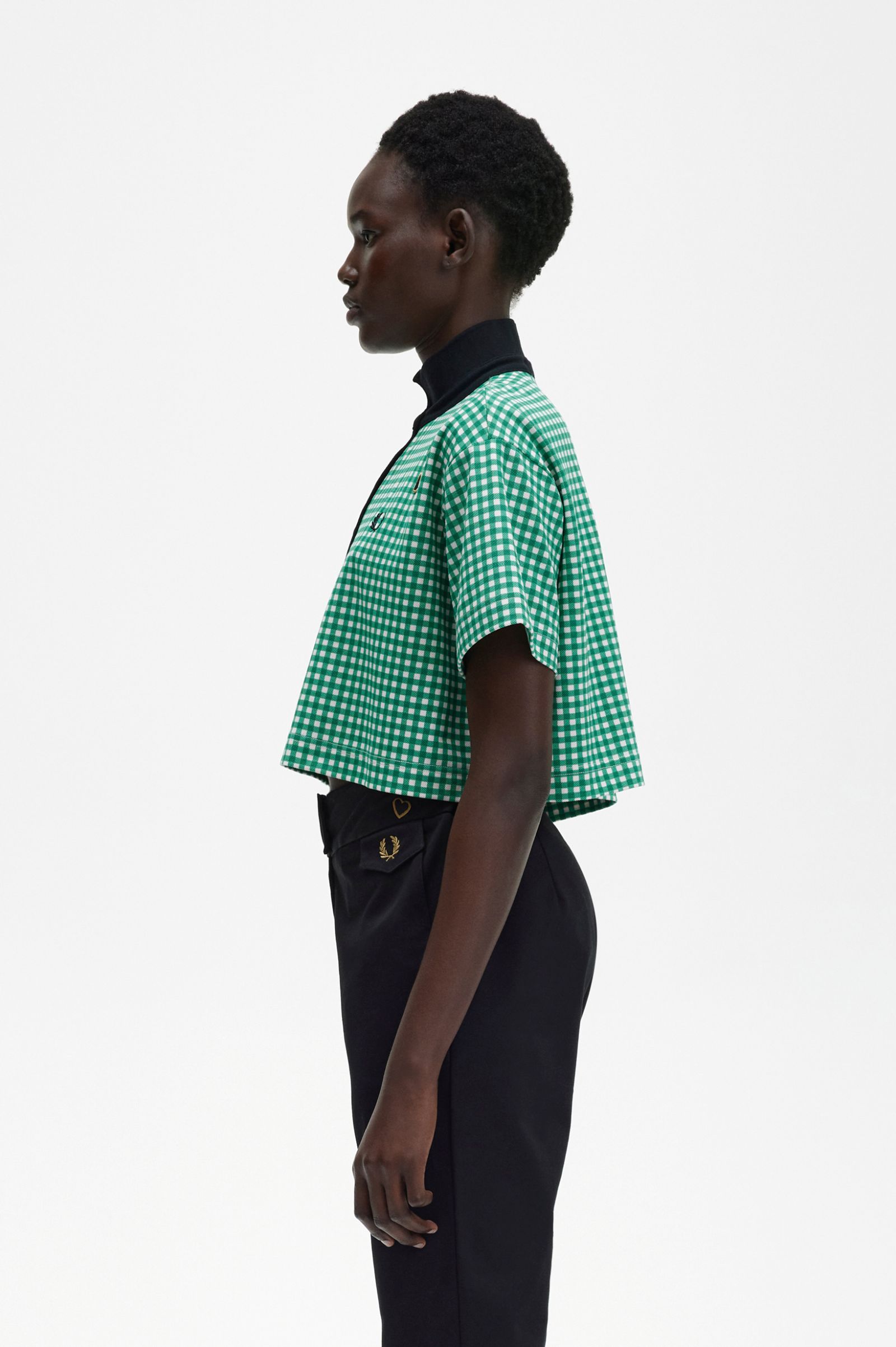 Amy Winehouse FoundationCropped Gingham Piqué Shirt Fred Perry Green