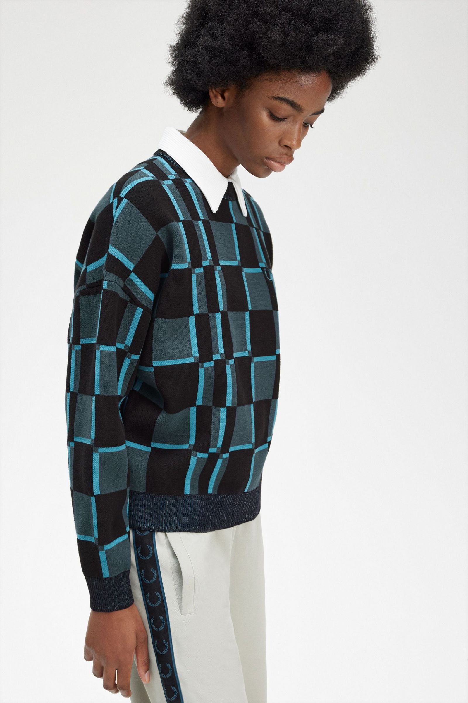 Chequerboard Jumper Cyber Blue