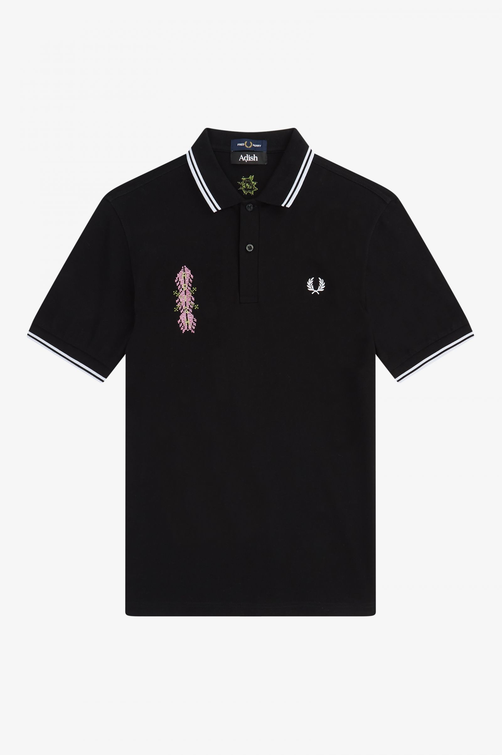 AdishEmbroidered Twin Tipped Fred Perry Shirt Black / White / White