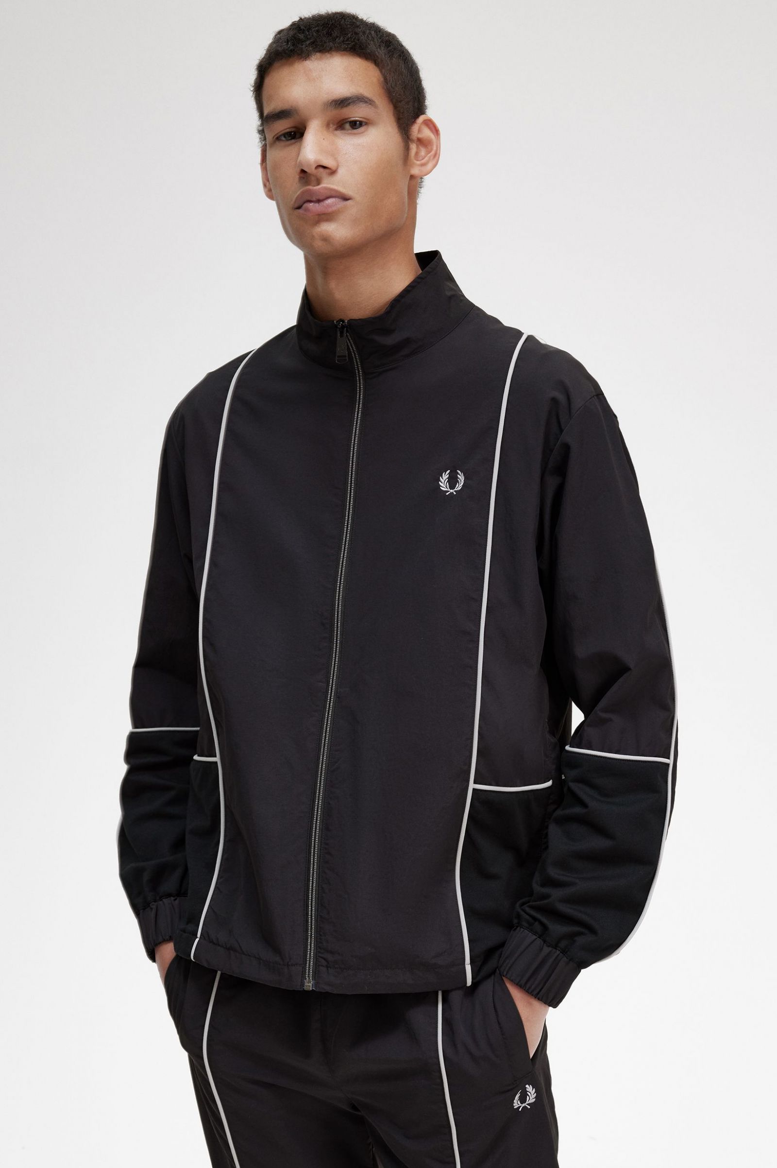 Piped Shell Jacket Black