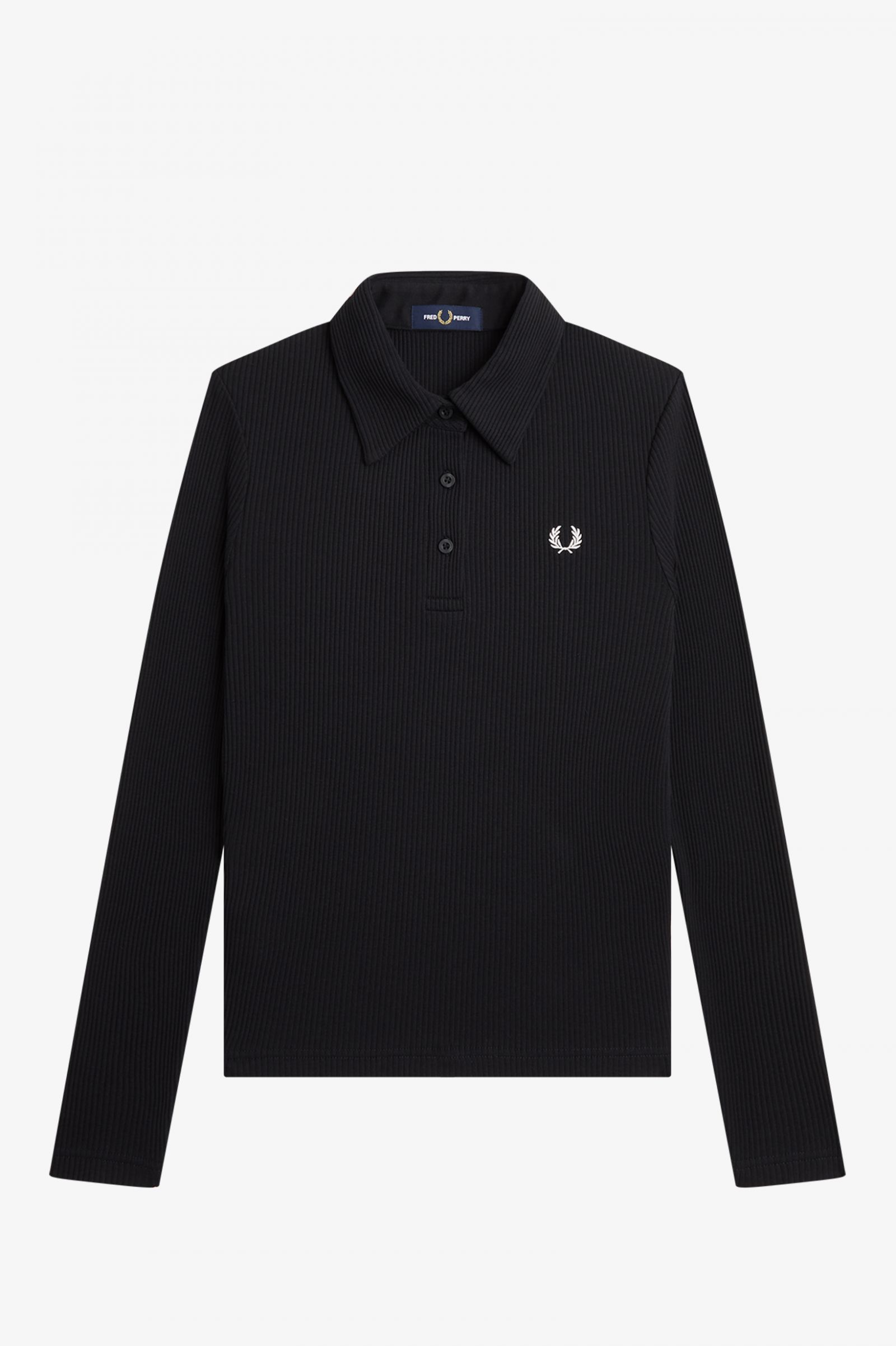 Long Sleeve Ribbed Polo Shirt Black