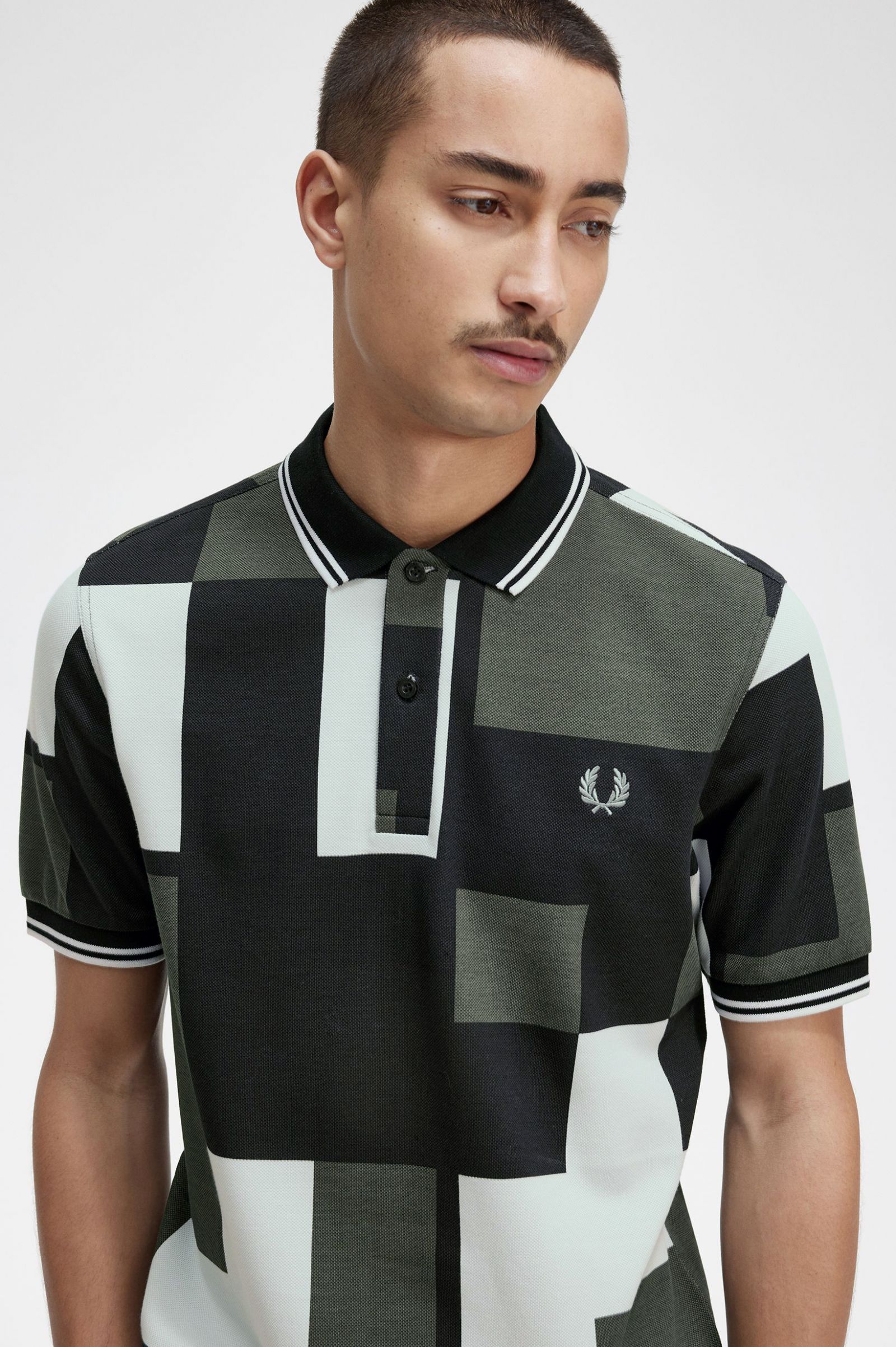 Pixel Print Fred Perry Shirt Light Ice