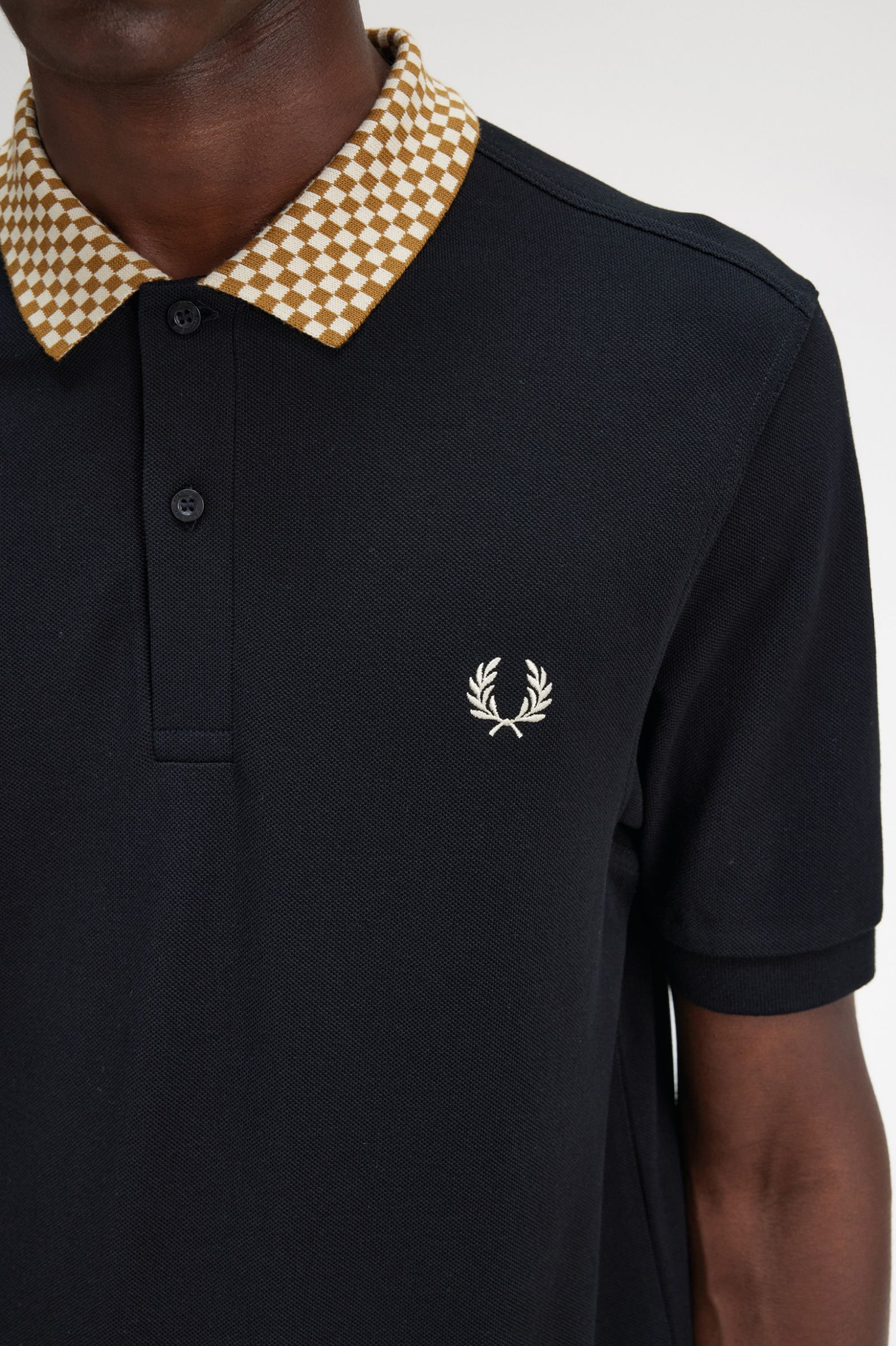 Chequerboard Collar Polo Shirt Black