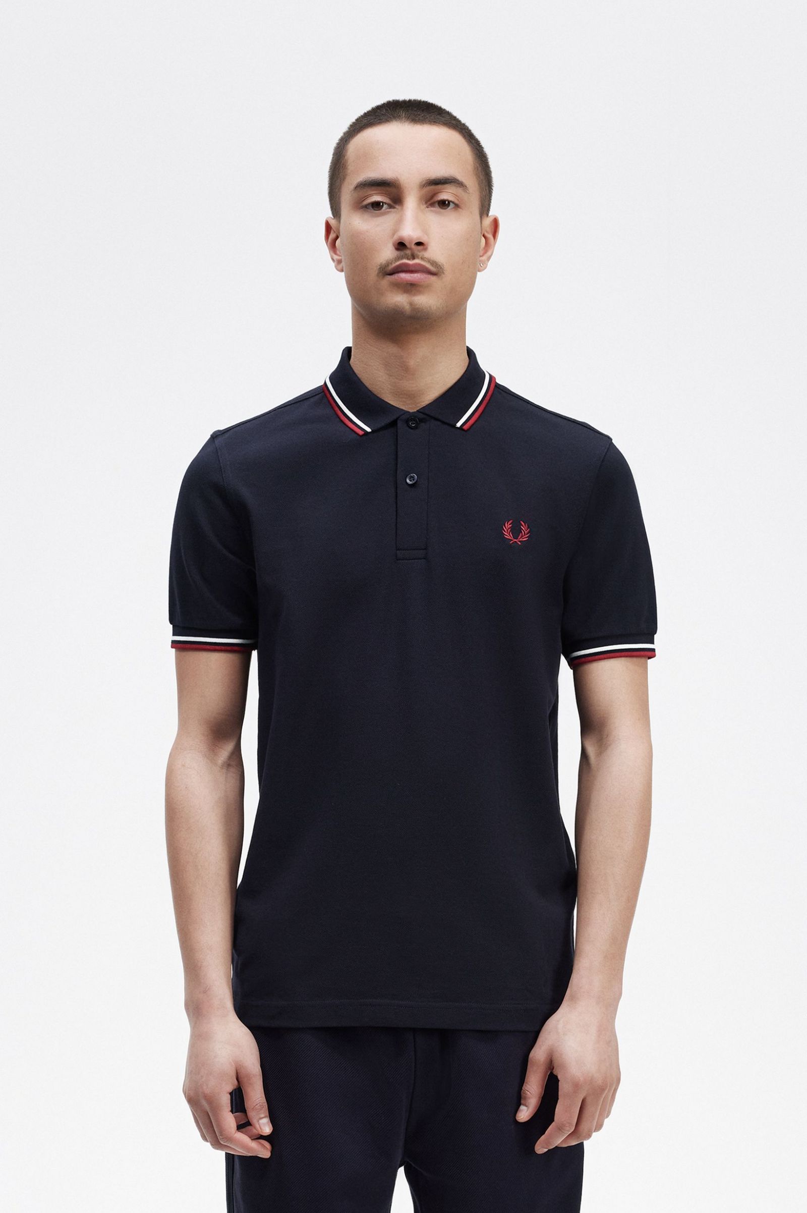 The Fred Perry ShirtM3600 Navy / Snow White / Burnt Red