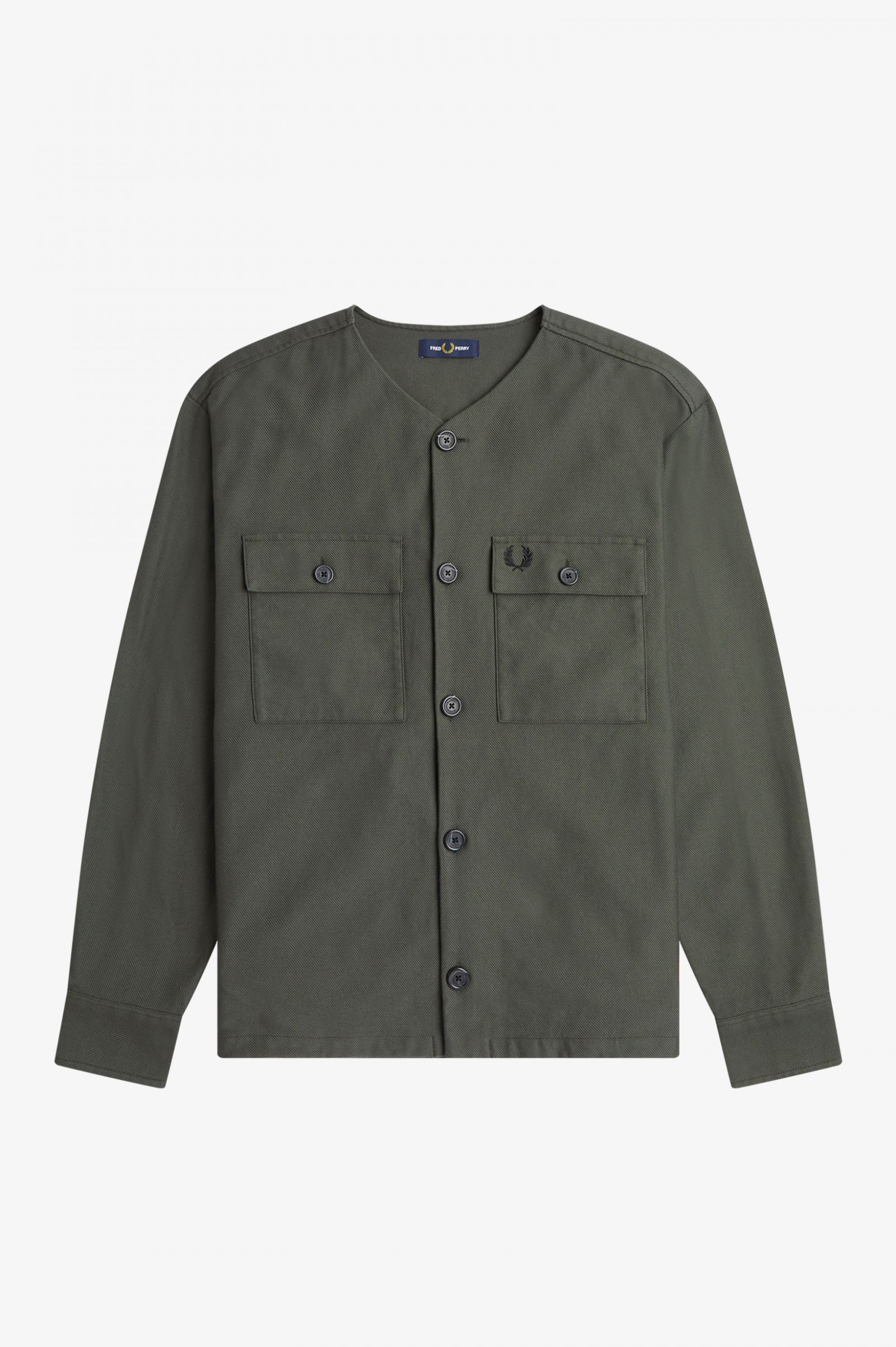 Collarless Overshirt Field Green