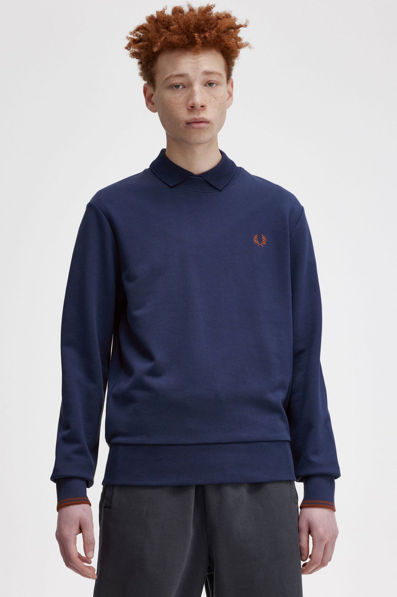 Crew Neck Sweatshirt French Navy / Whisky Brown