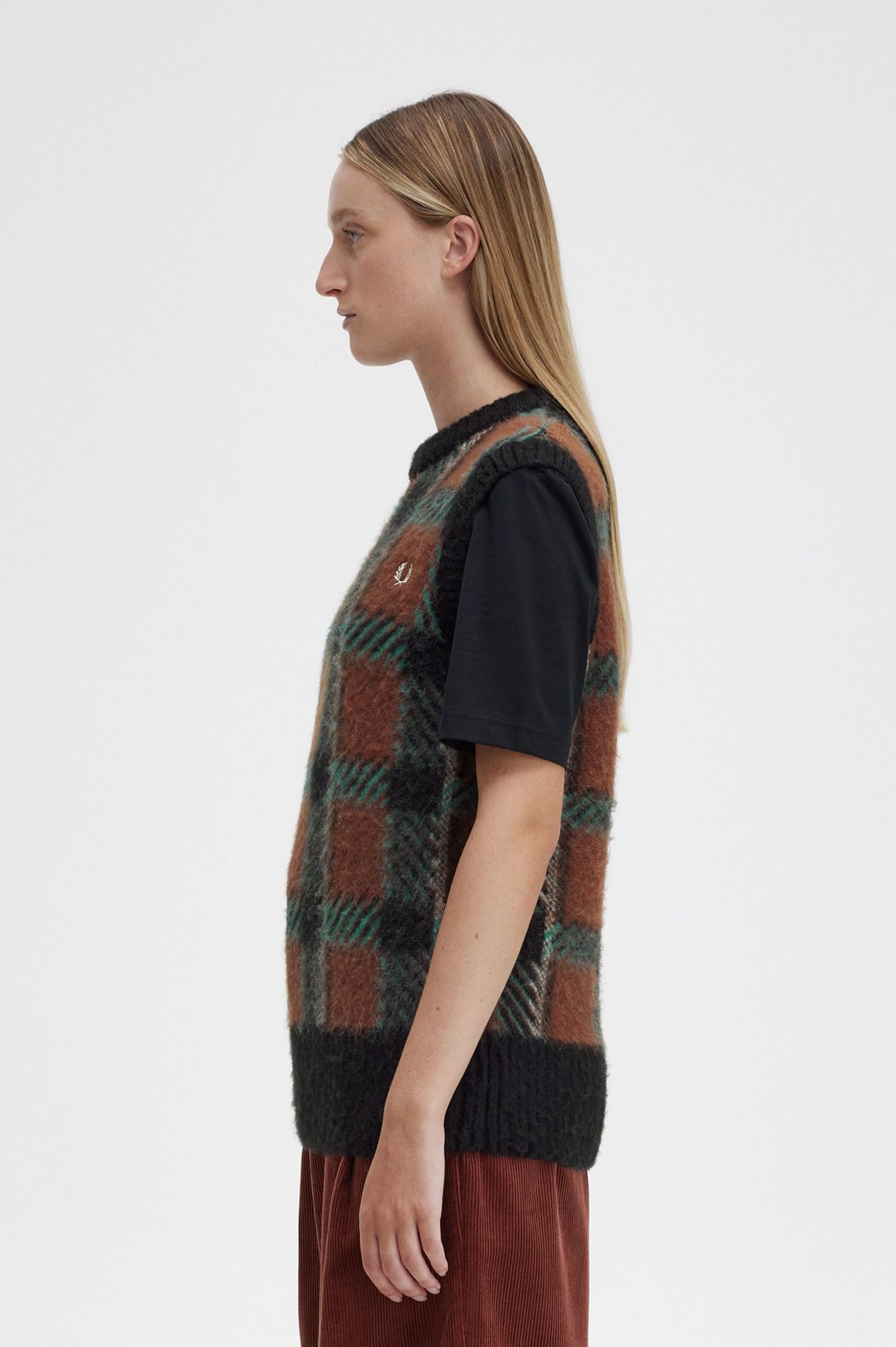 Glitch Tartan Knitted Tank Whisky Brown