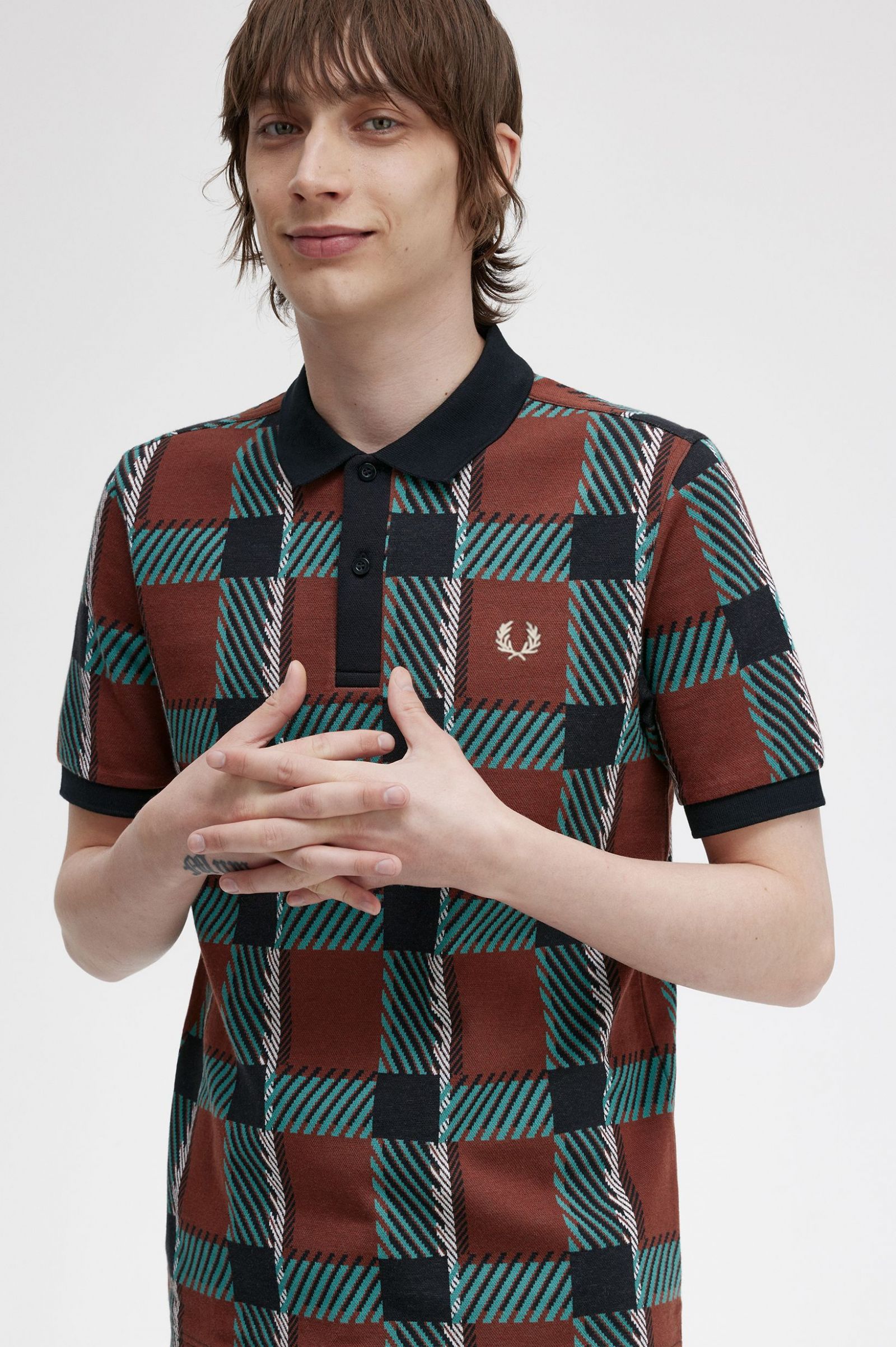 Glitch Tartan Polo Shirt Whisky Brown