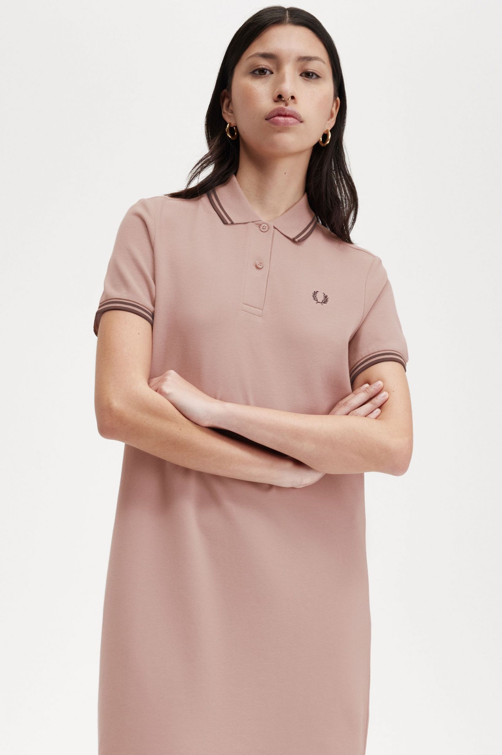 Twin Tipped Fred Perry Shirt Dress Dark Pink / Whisky Brown / Whisky Brown