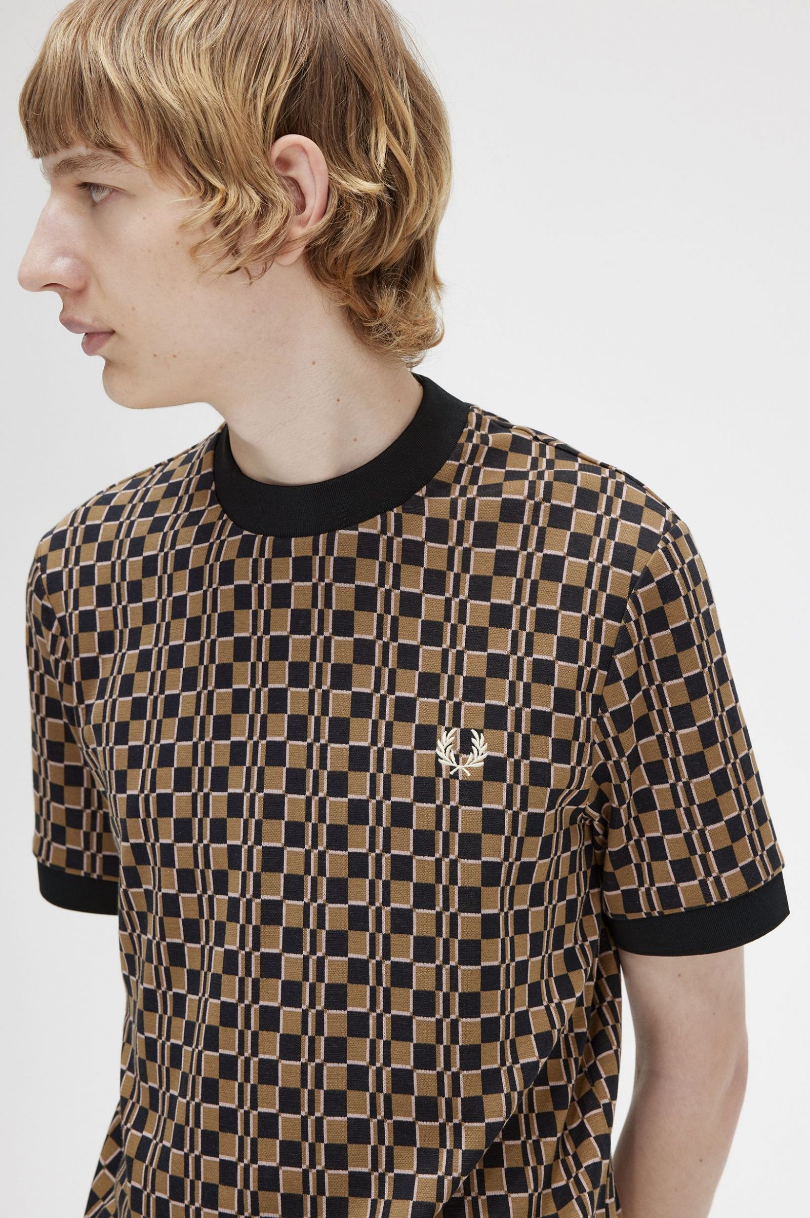 Glitch Chequerboard T-Shirt Shaded Stone / Navy