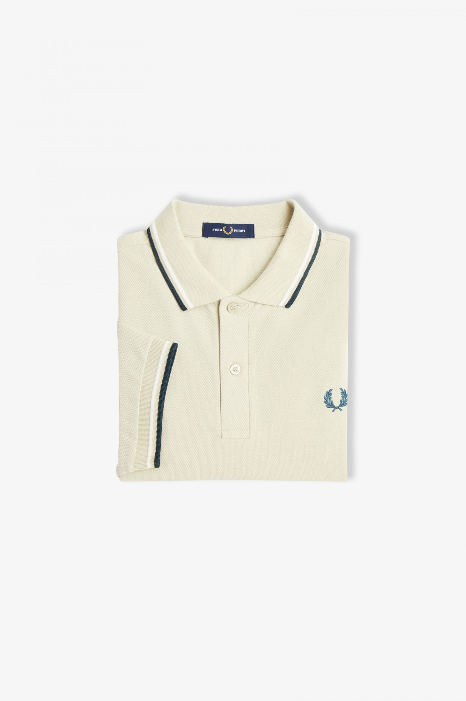 The Fred Perry ShirtM3600 Light Oyster / Snow White / Petrol Blue