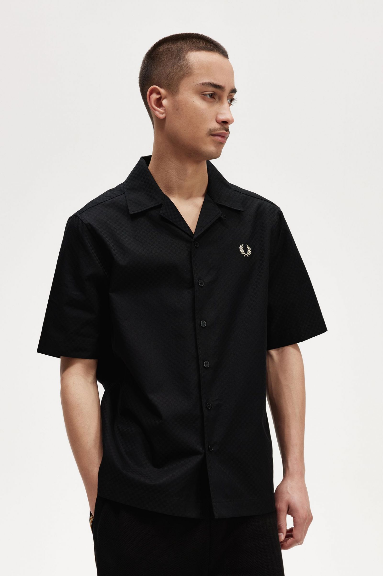 Chequerboard Revere Collar Shirt Black
