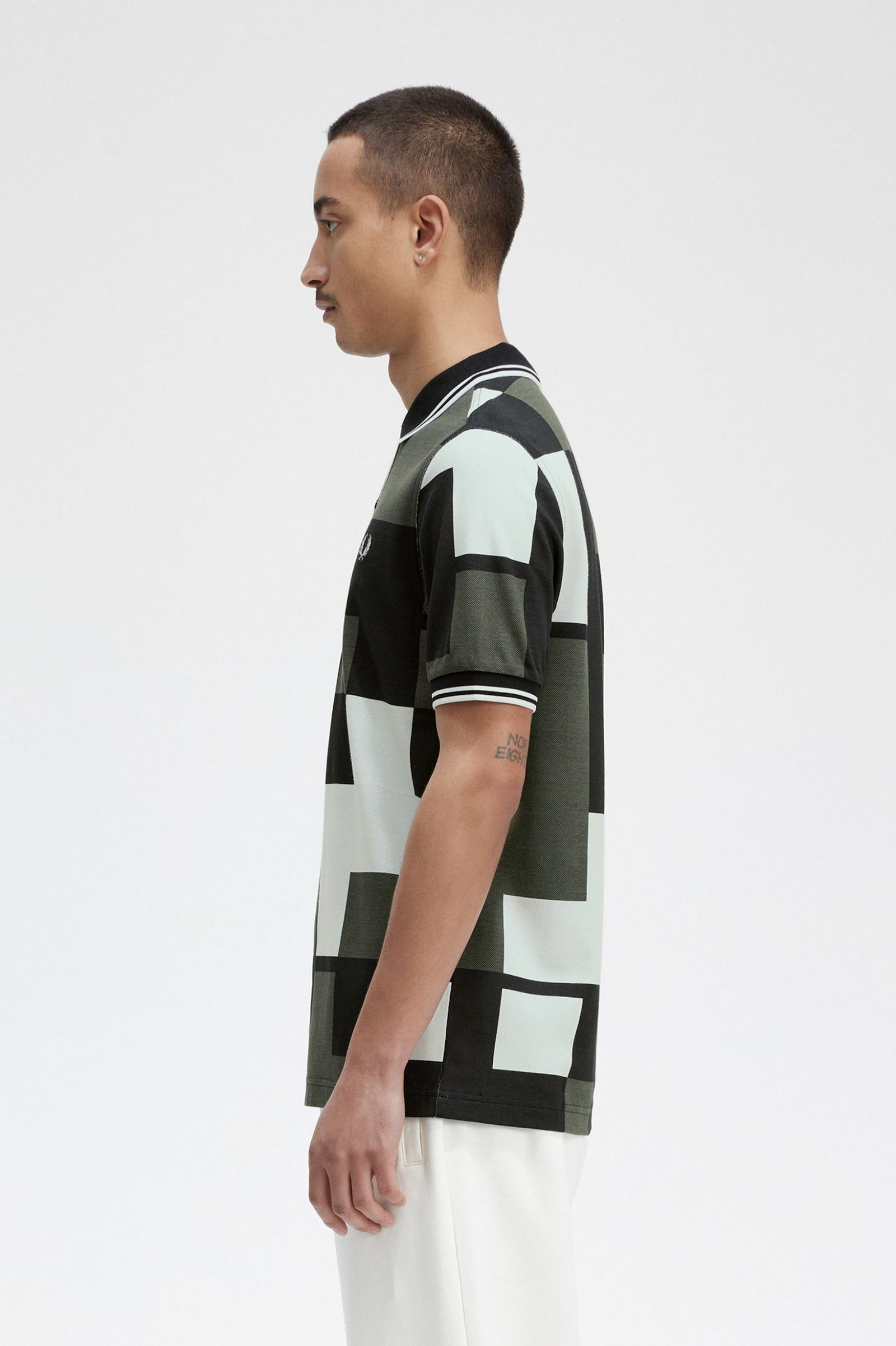 Pixel Print Fred Perry Shirt Light Ice