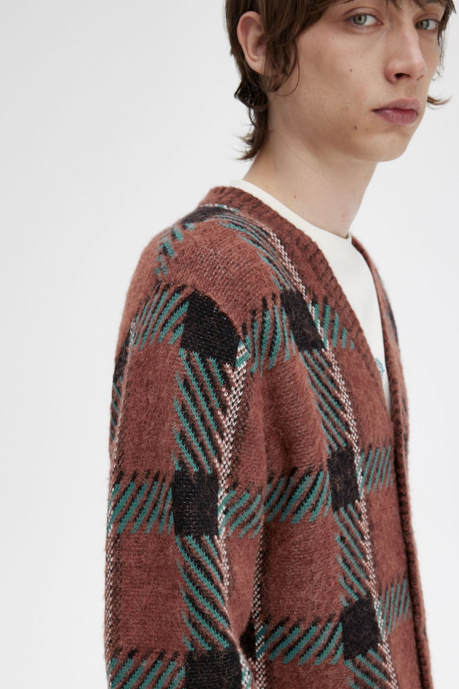 Glitch Tartan Cardigan Whisky Brown