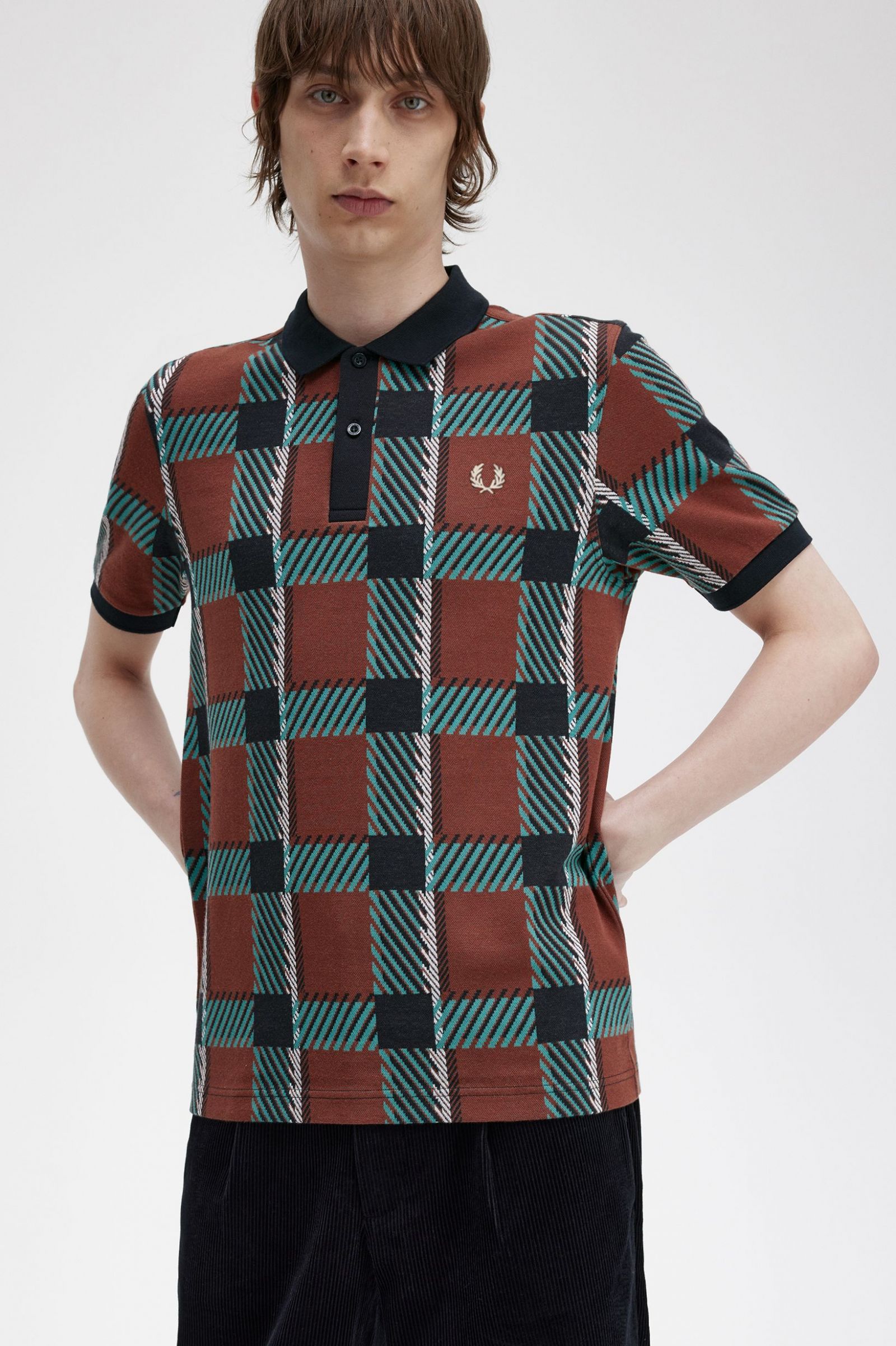 Glitch Tartan Polo Shirt Whisky Brown