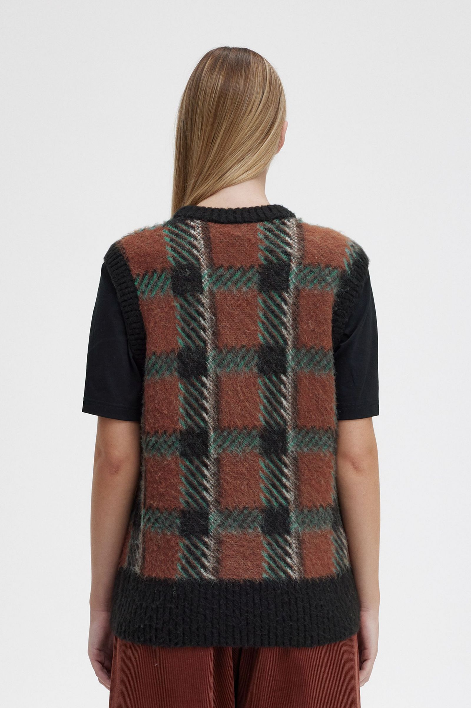 Glitch Tartan Knitted Tank Whisky Brown