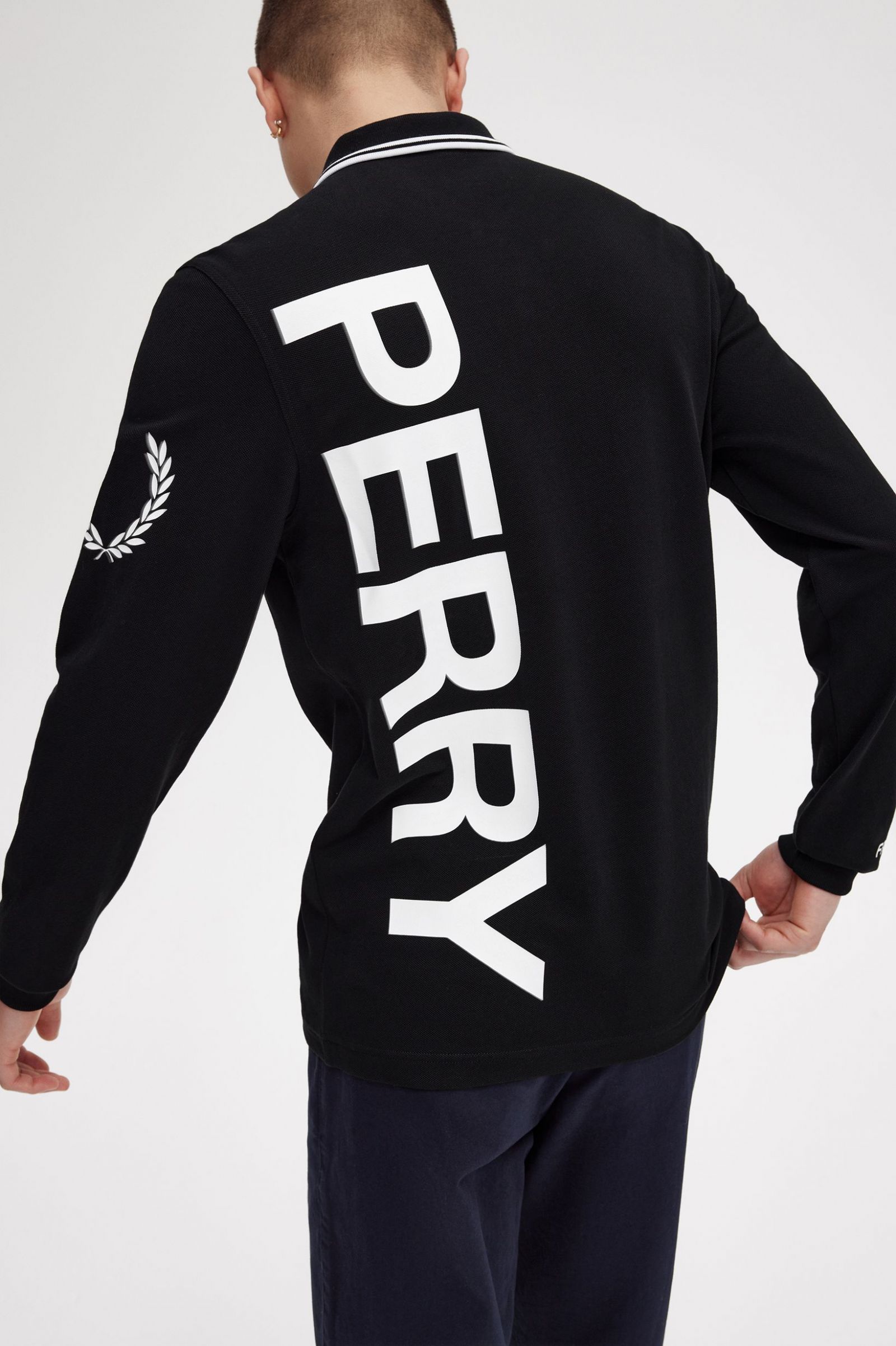 Bold Graphic Long Sleeve Fred Perry Shirt Black