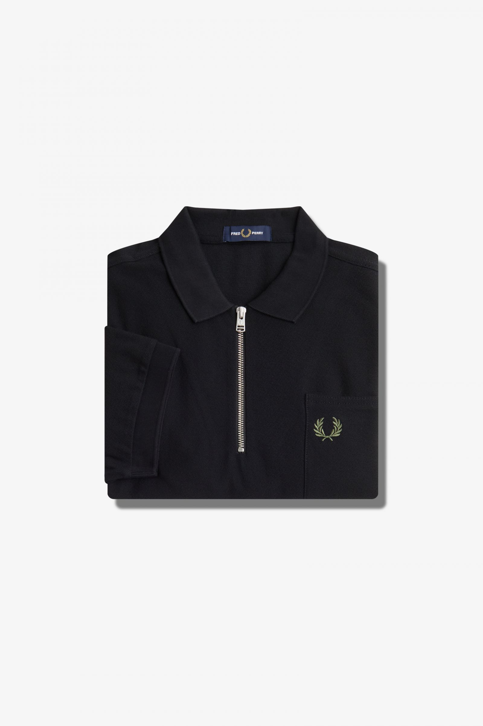 Textured Zip Neck Polo Shirt Black