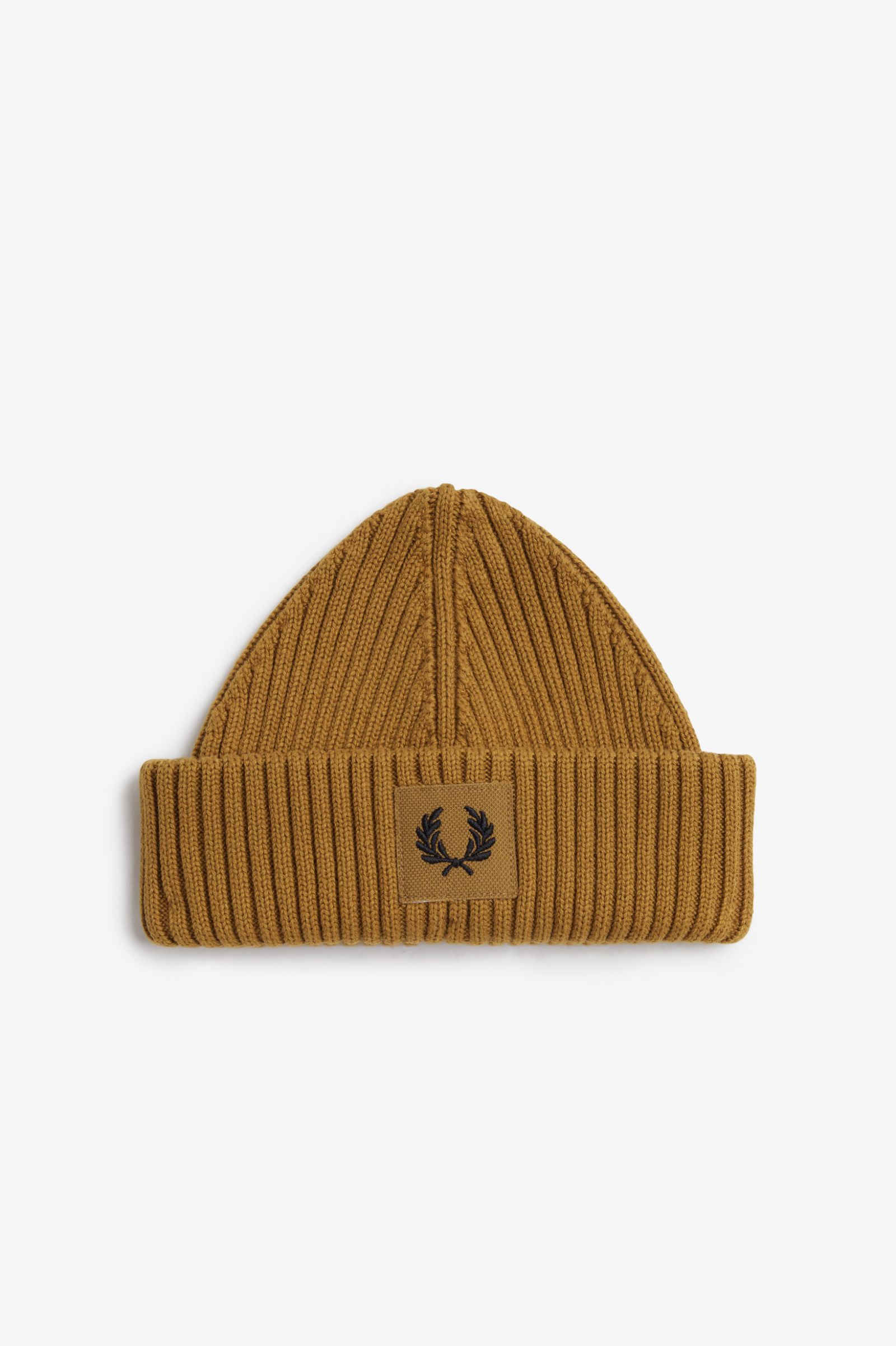 Branded Patch Ribbed Beanie Dark Caramel / Black