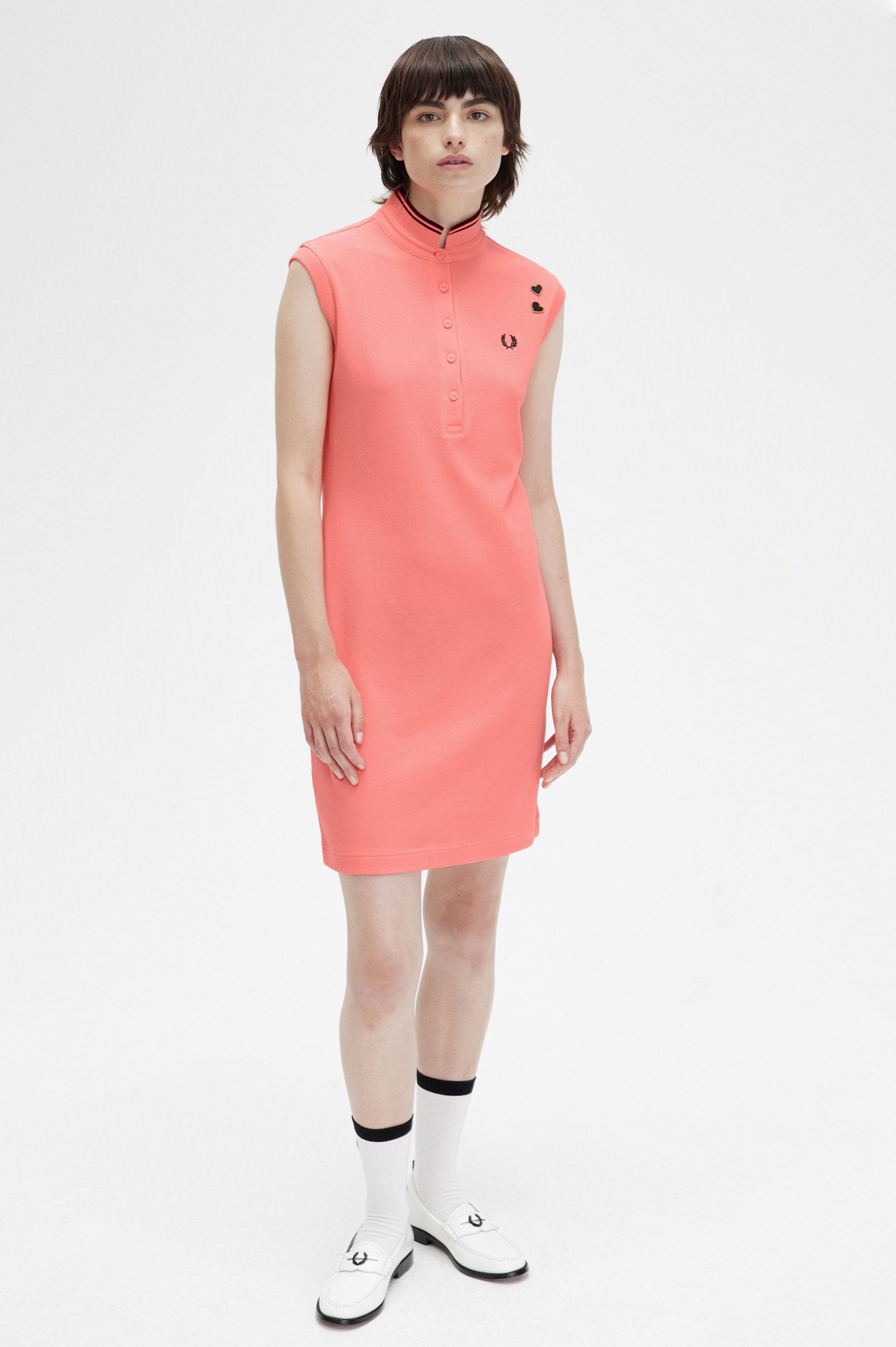 Amy Winehouse FoundationPrinted Trim Piqué Dress Coral Heat