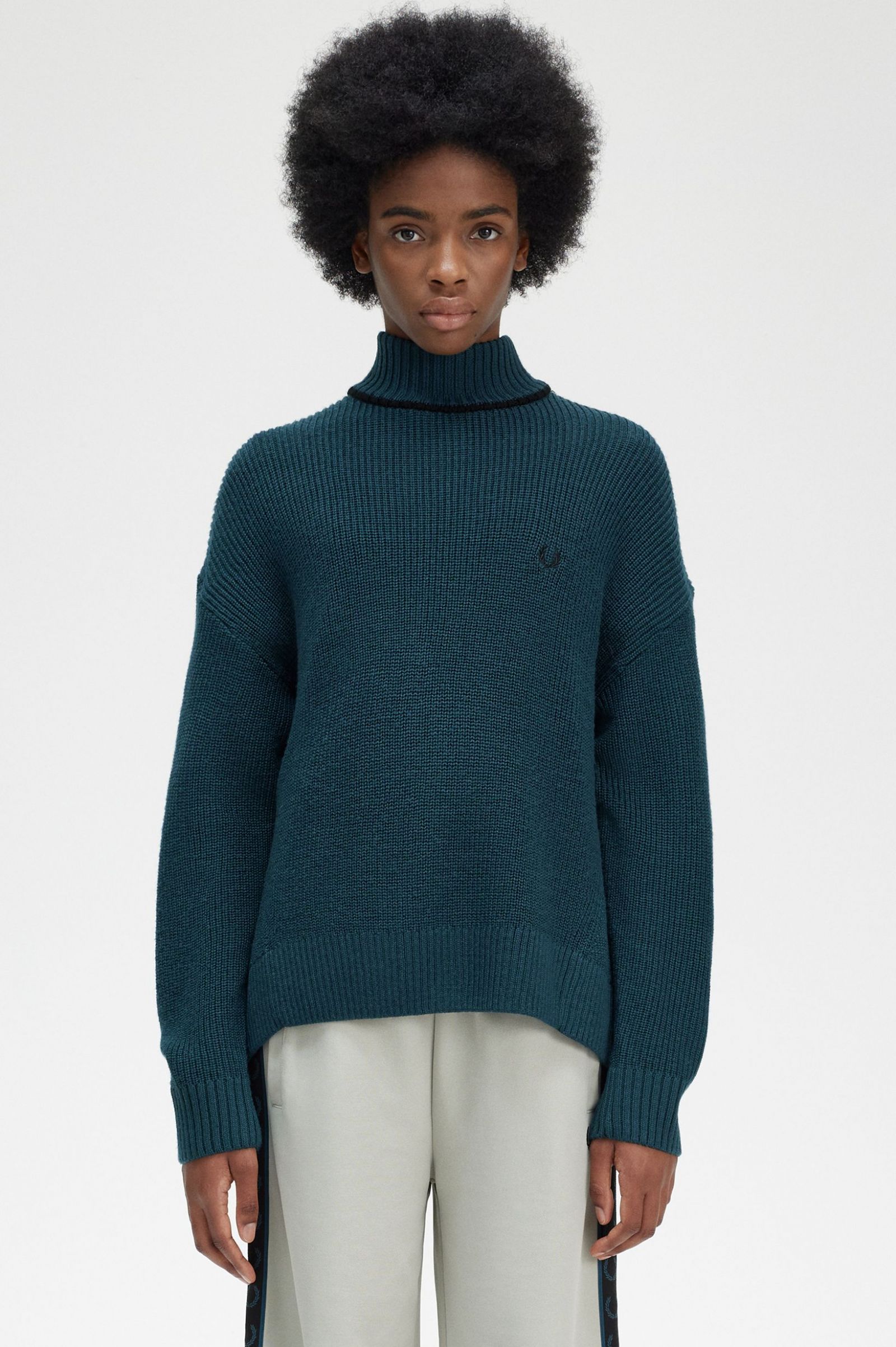 Fishtail Hem Mock Neck Jumper Petrol Blue