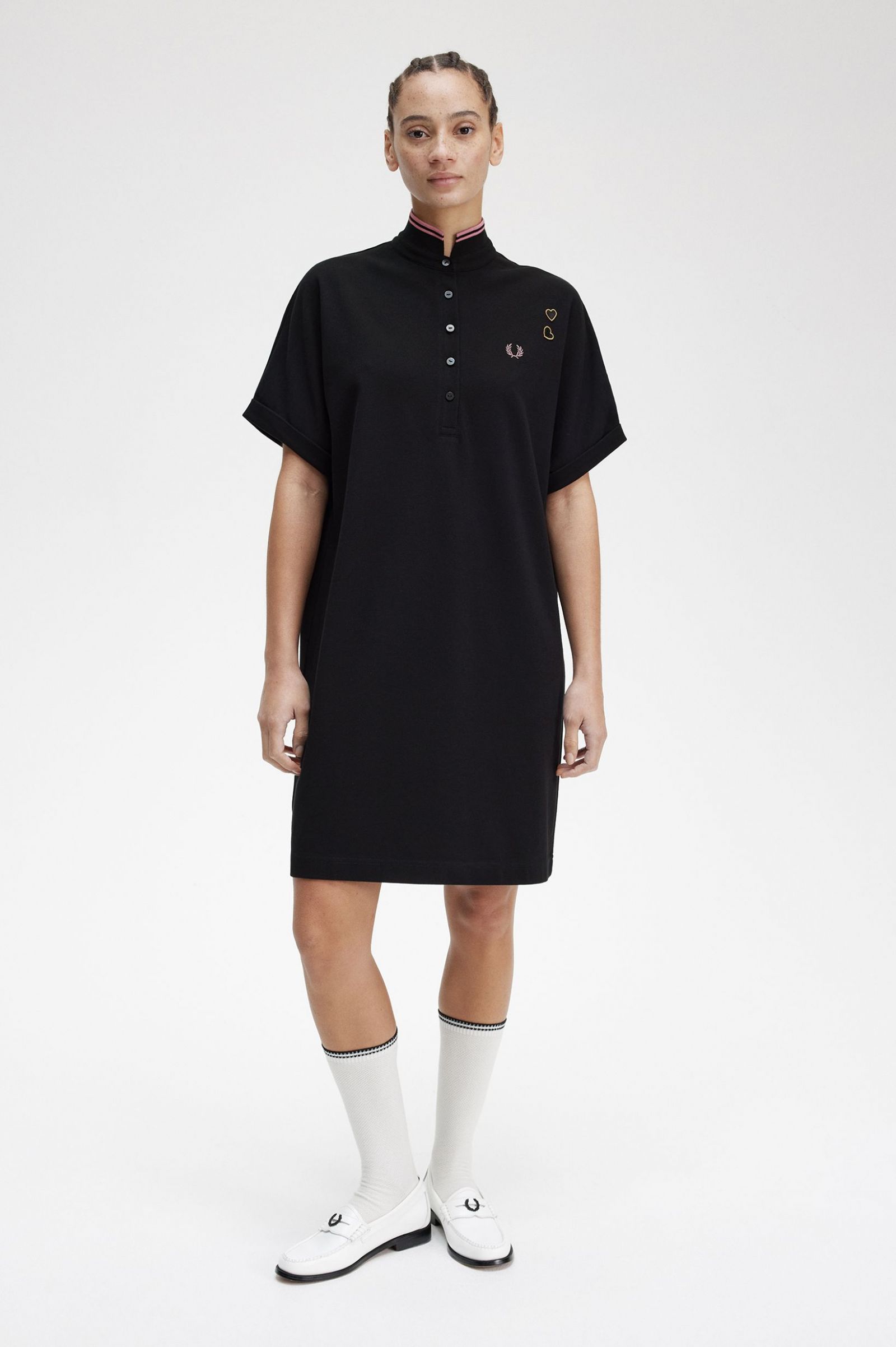 Amy Winehouse FoundationTipped Piqué Shirt Dress Black