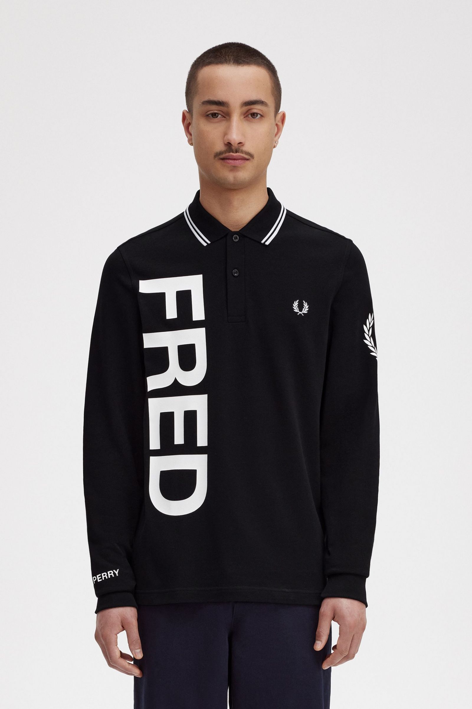 Bold Graphic Long Sleeve Fred Perry Shirt Black