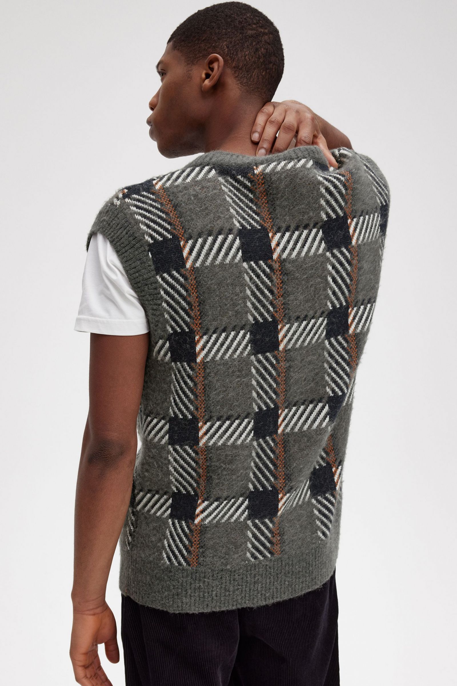 Glitch Tartan Knitted Tank Field Green