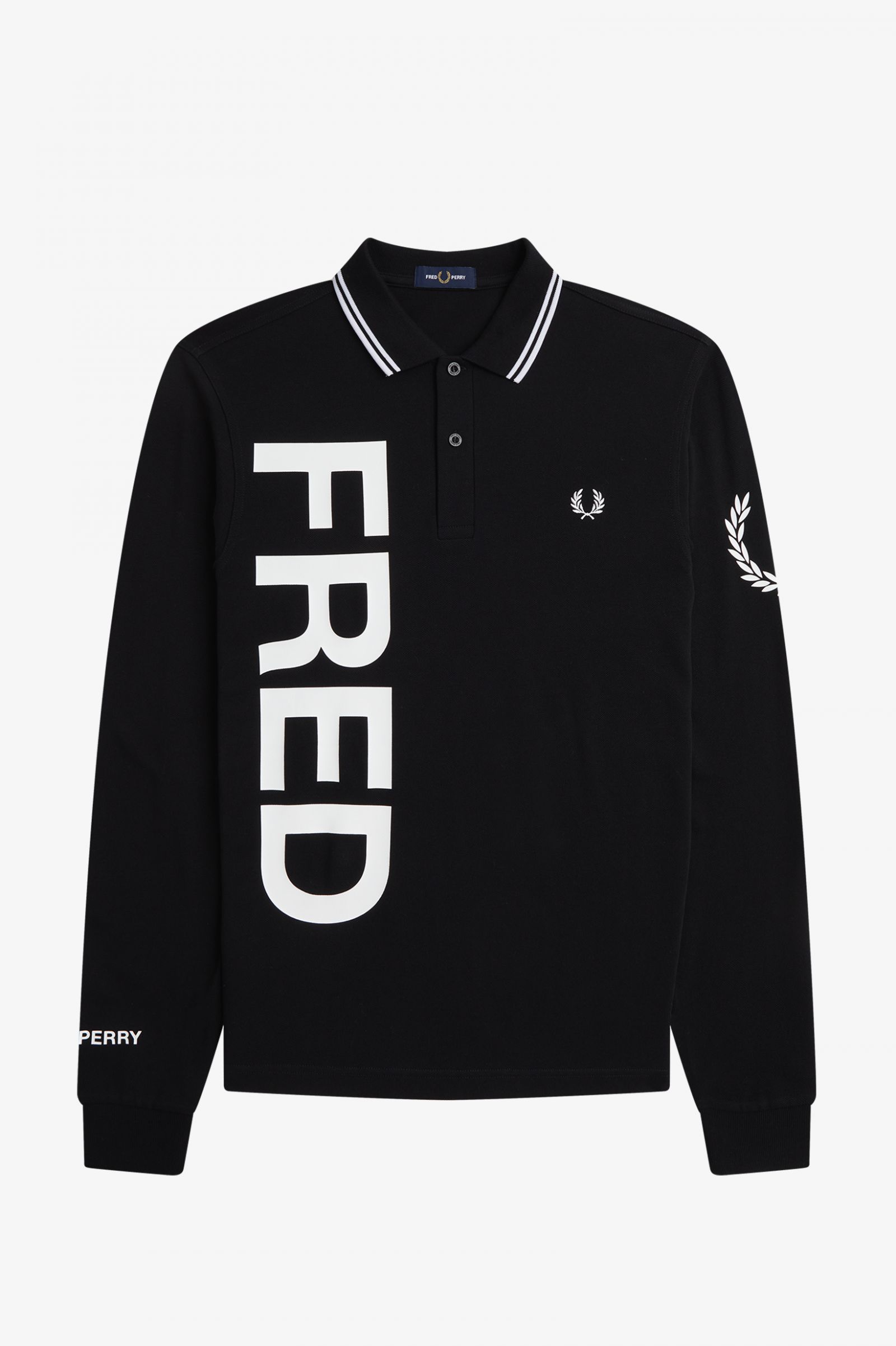 Bold Graphic Long Sleeve Fred Perry Shirt Black